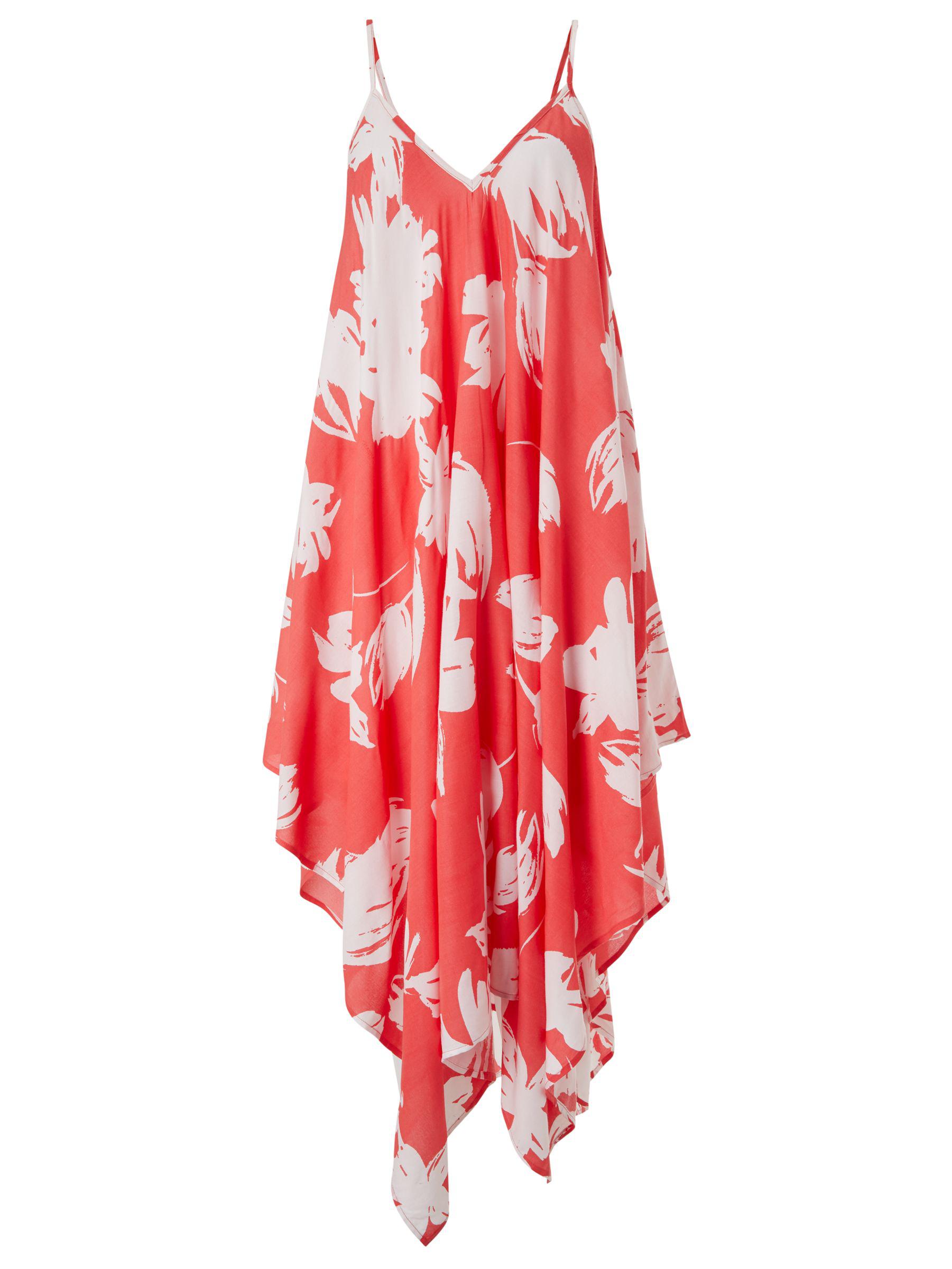 John Lewis Shadow Flower Handkerchief Hem Beach Dress In Red