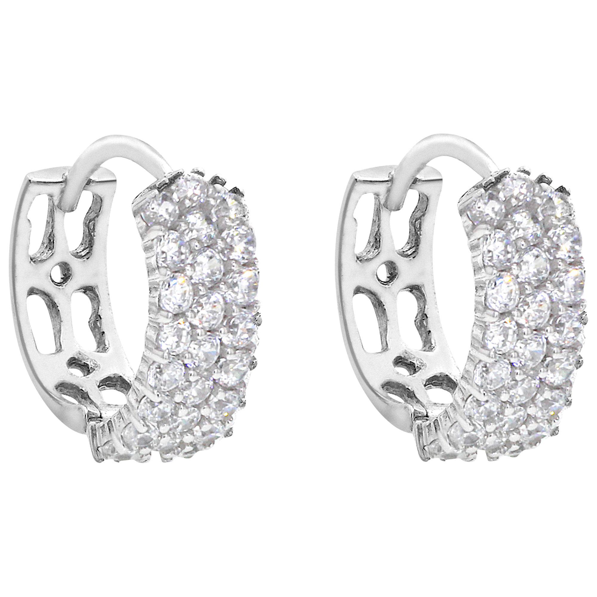 Ib B 9ct White Gold 3 Row Cubic Zirconia Hoop Earrings In Metallic Ib B Women S Metallic 9ct White Gold 3 Row Cubic Zirconia Hoop Earrings