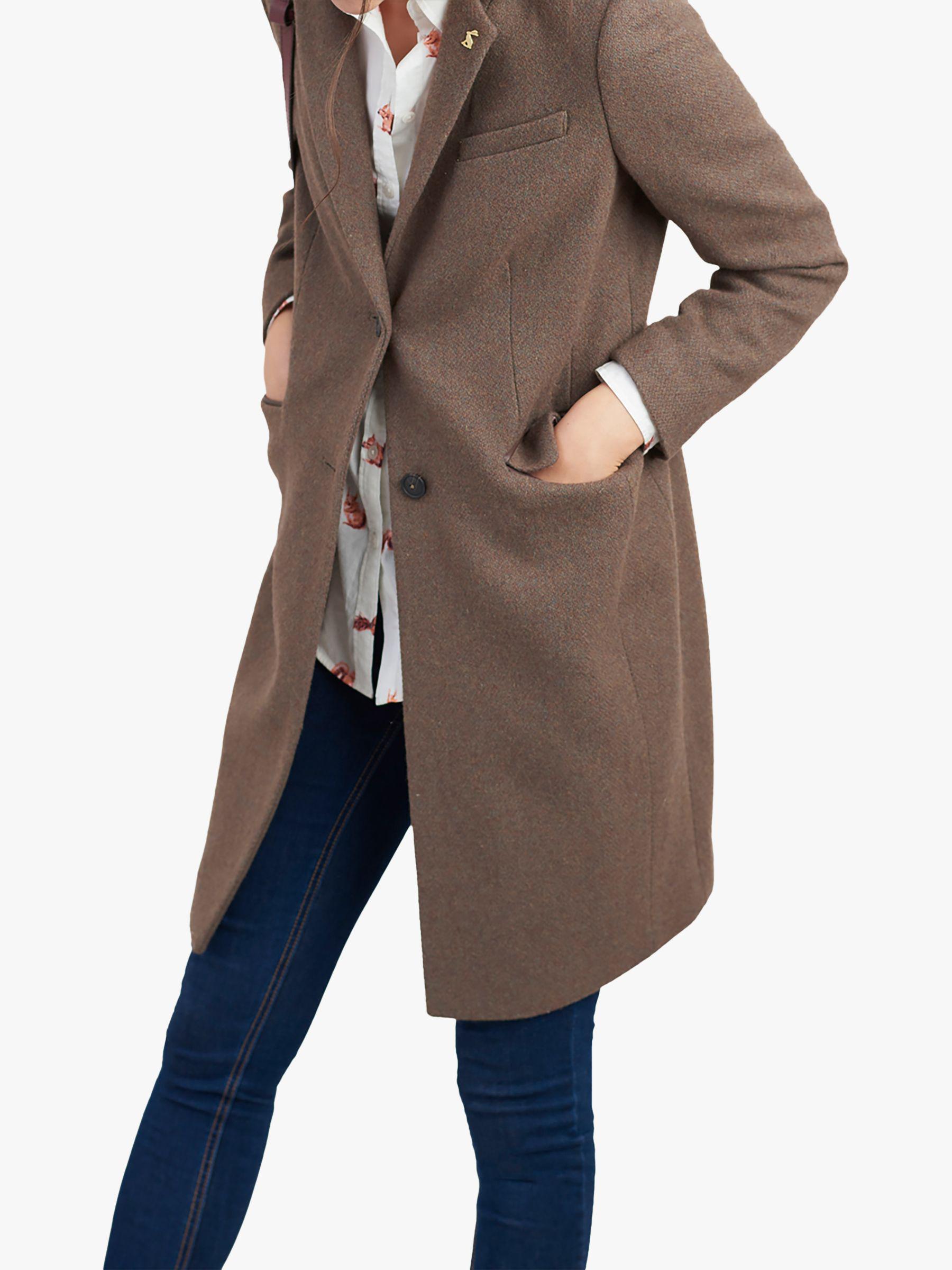 Joules Cheltenham Herringbone Longline Coat in Brown Lyst