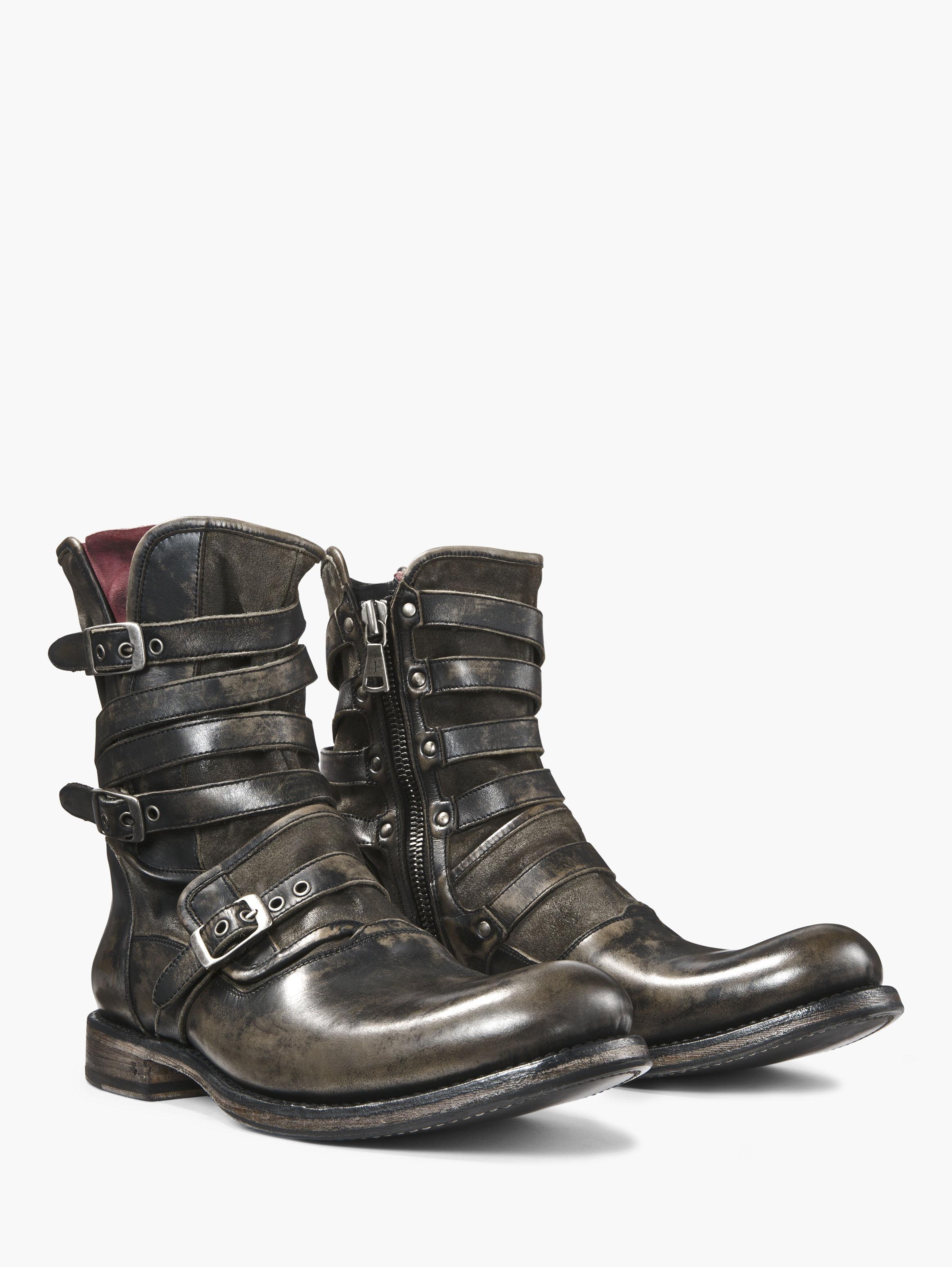 John Varvatos Engineer Triple Buckle Boots In Gray For Men | Lyst