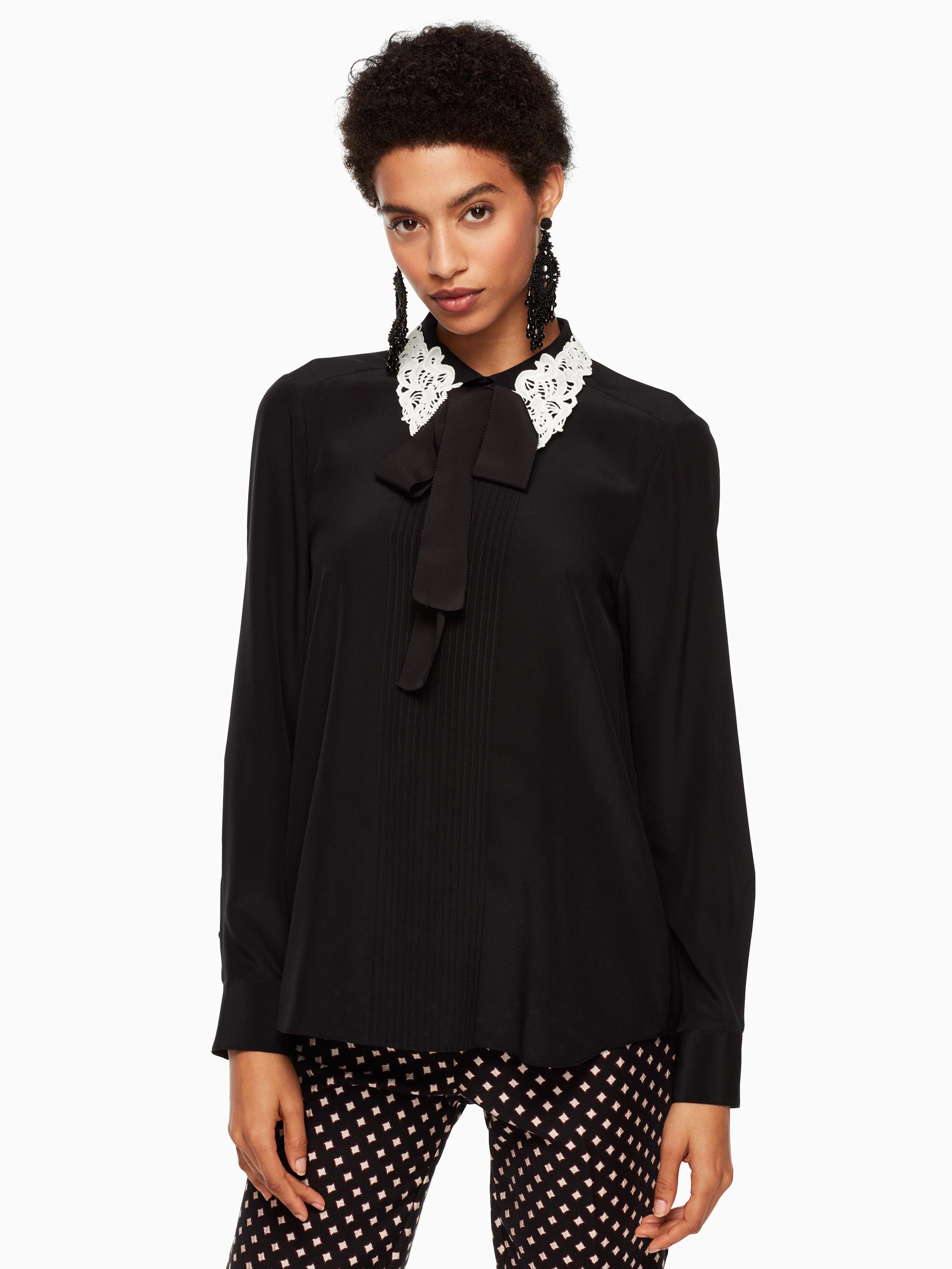 Lyst Kate Spade Lace Collar Silk Shirt In Black