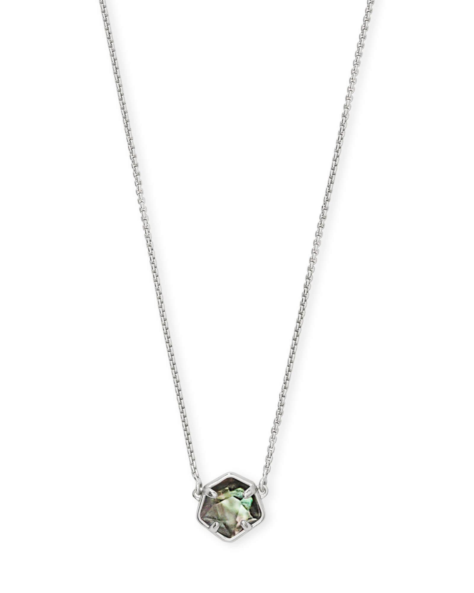 Kendra Scott Jaxon Bright Silver Pendant Necklace in Black Mother-of