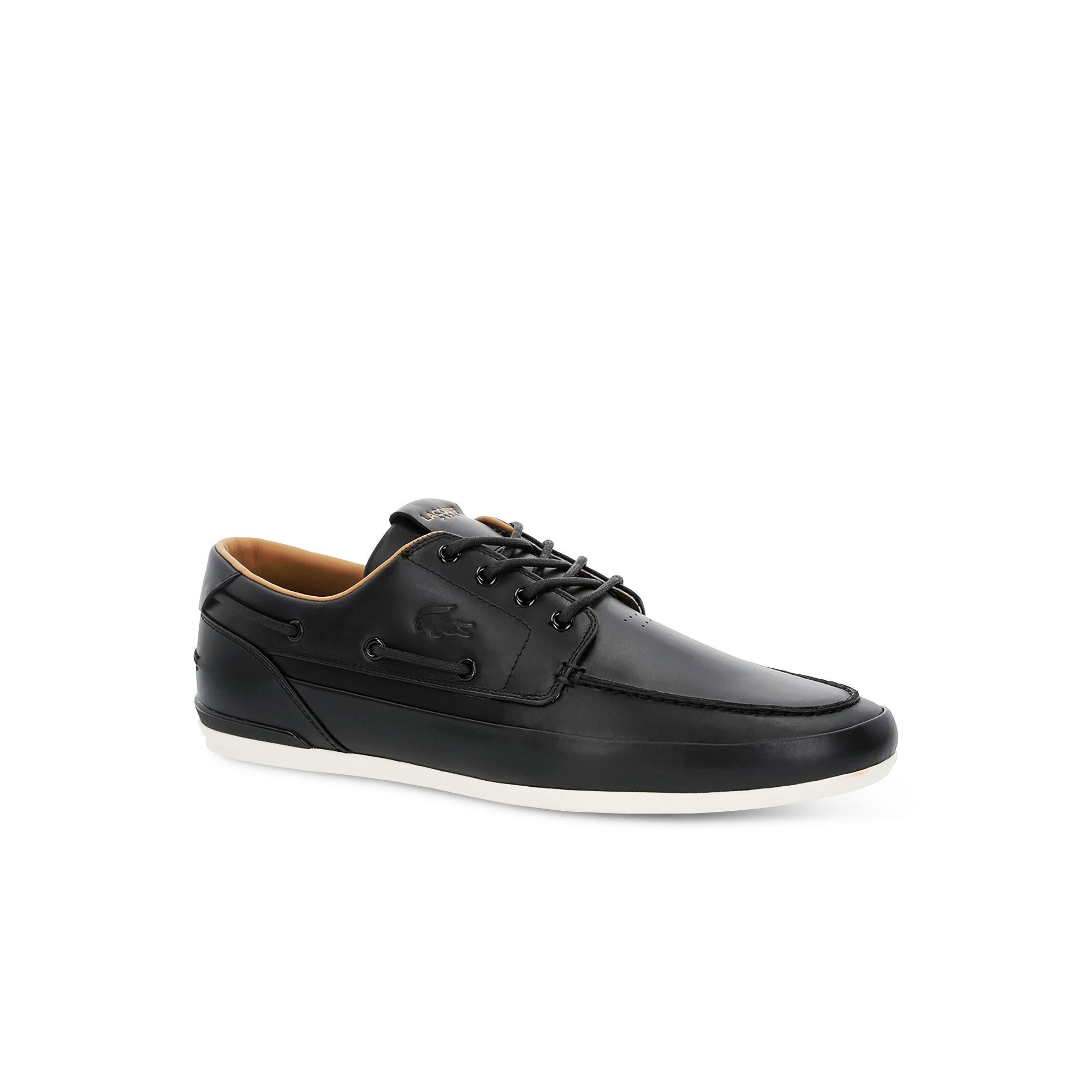 Lacoste Marina Premium Leather Deck Shoes in Black for Men Lyst