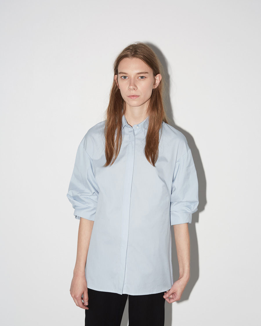 3.1 phillip lim Pushed-up Sleeve Shirt in Blue | Lyst