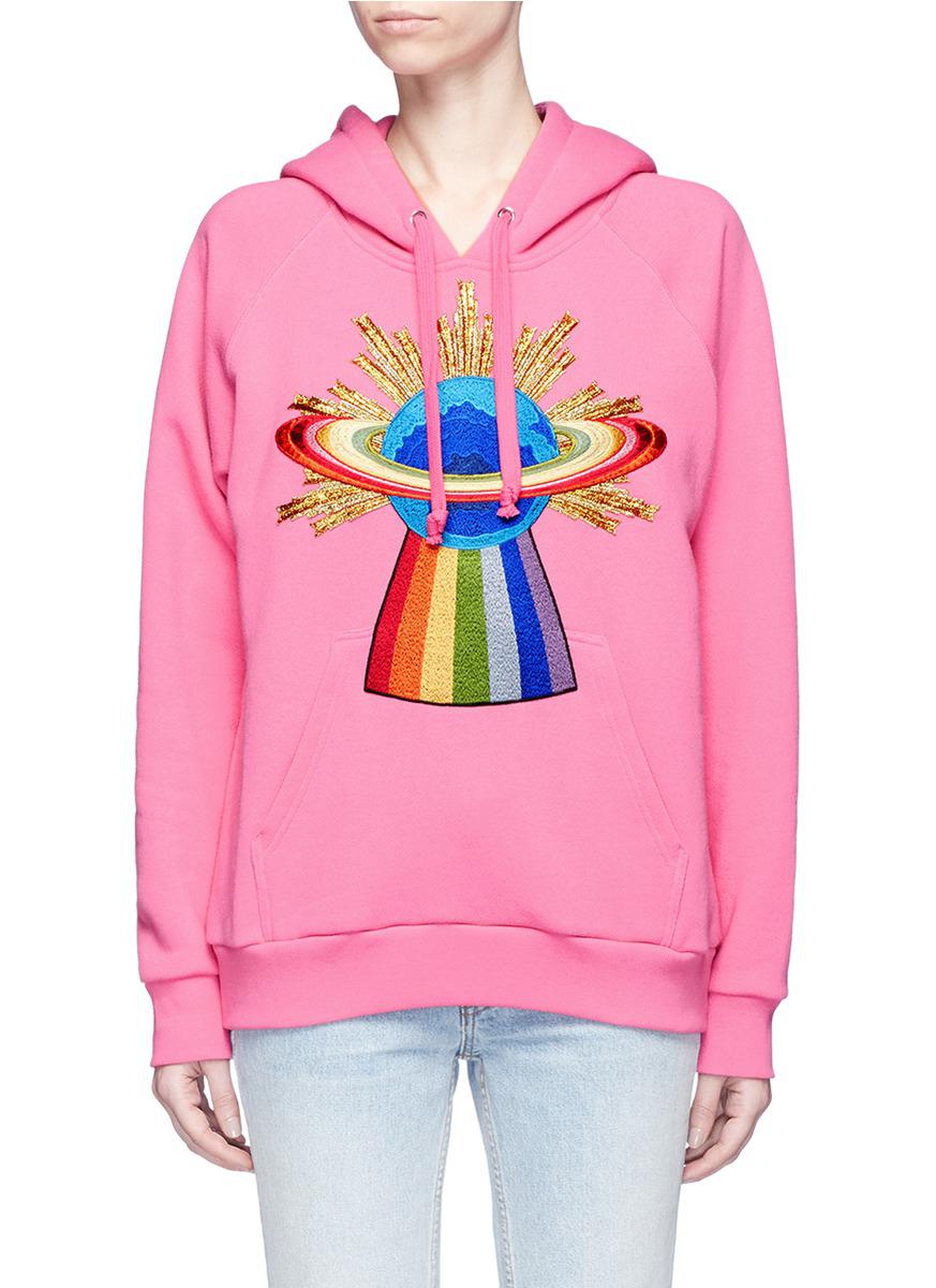 Gucci Embroidered Hooded Sweatshirt in Pink - Lyst