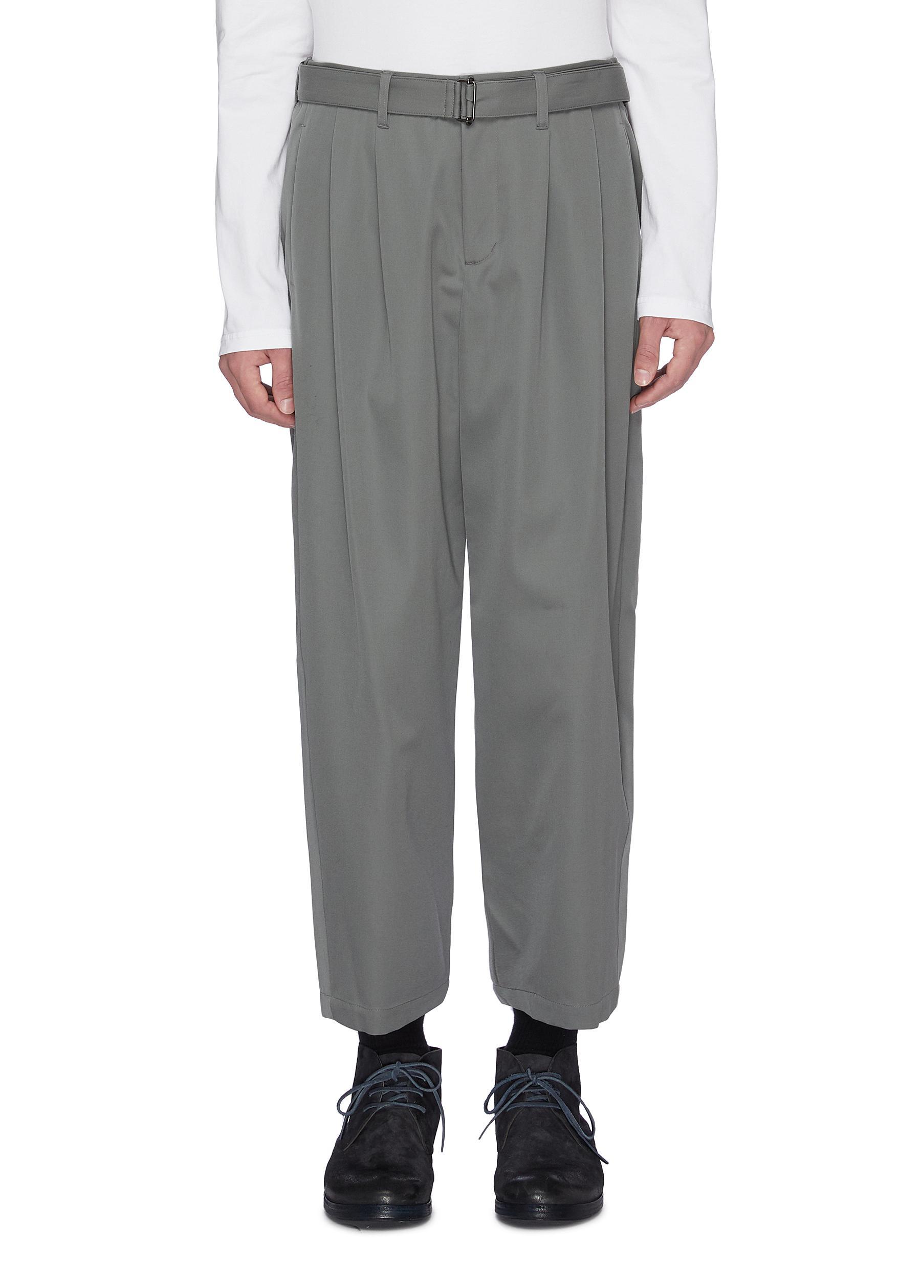 Attachment 'compact' Belted Pleated Wool Pants in Grey (Gray) for Men ...