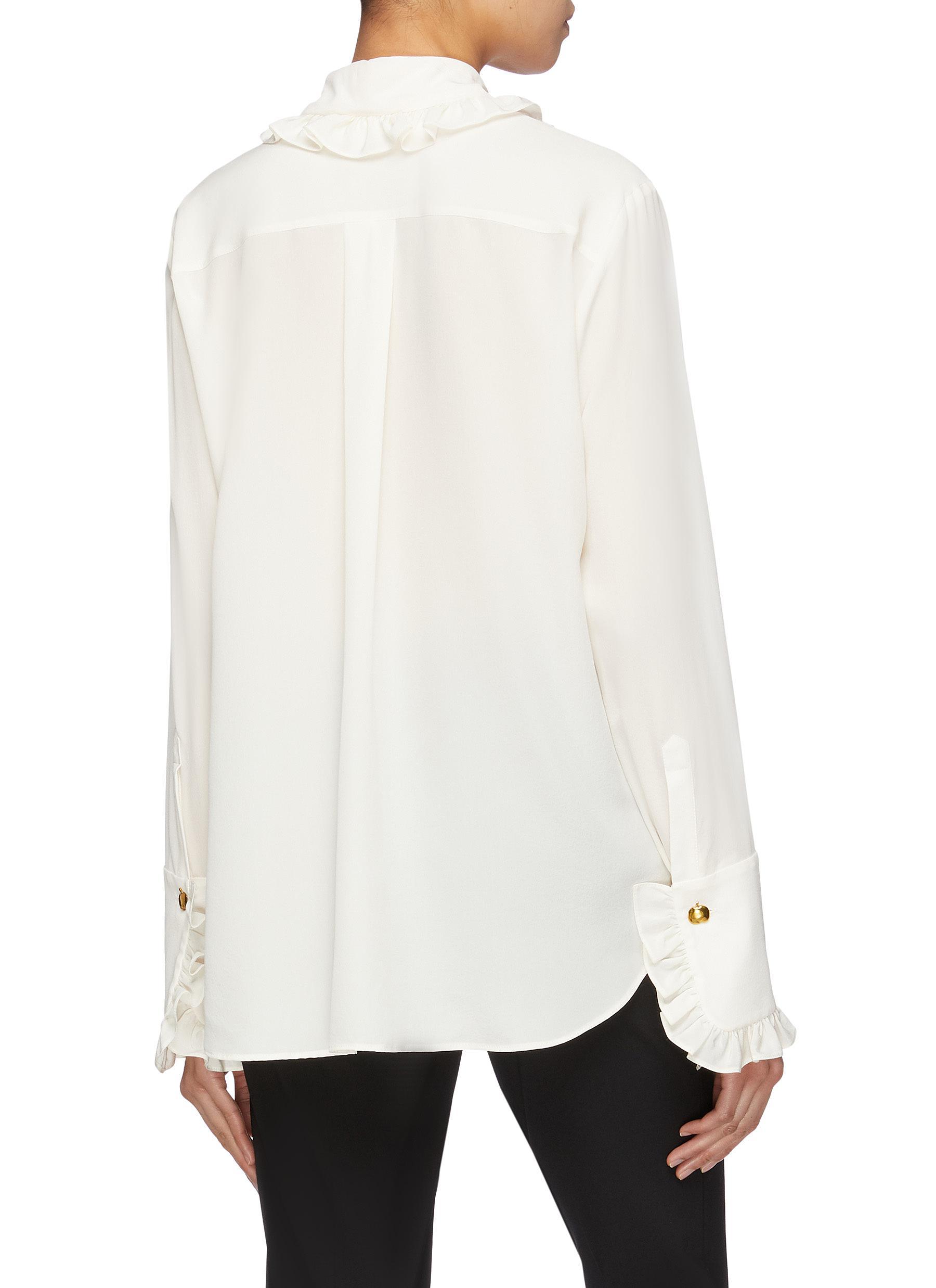 Stella McCartney Ruffle Trim Silk Crepe Shirt in White for Men - Lyst