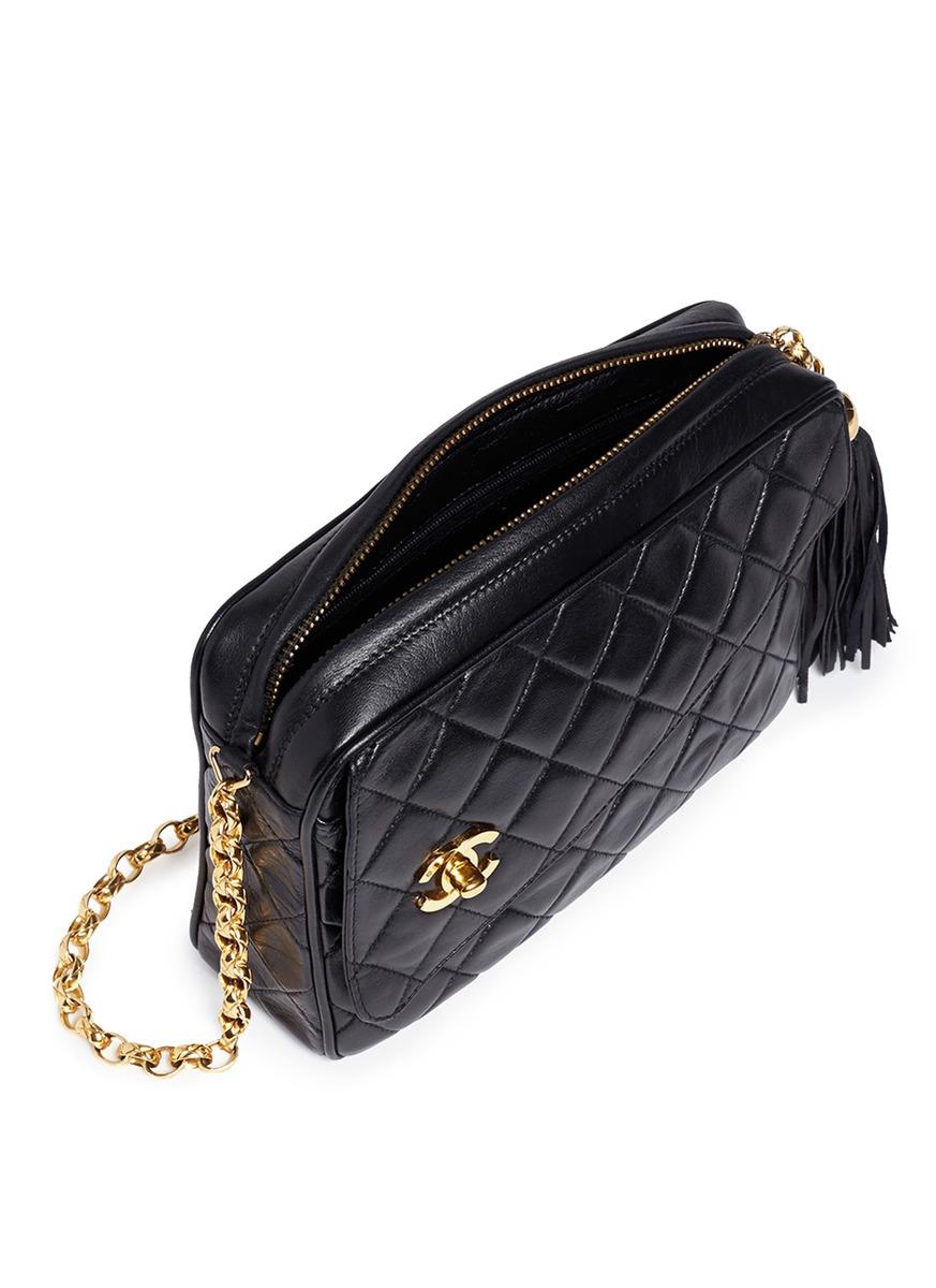 Lyst - Chanel Tassel Charm Quilted Leather Crossbody Bag in Black