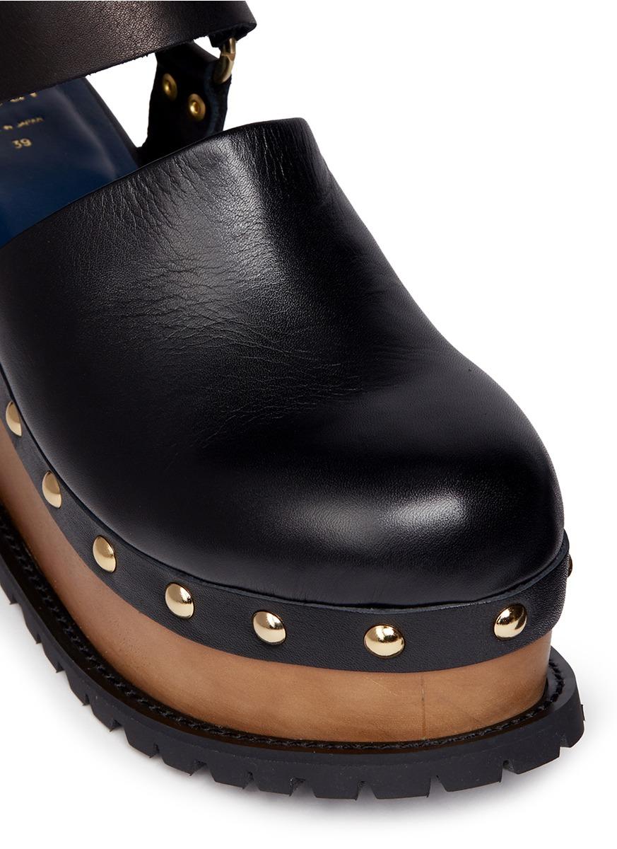 Sacai Wooden Wedge Stud Leather Clogs In Black Lyst