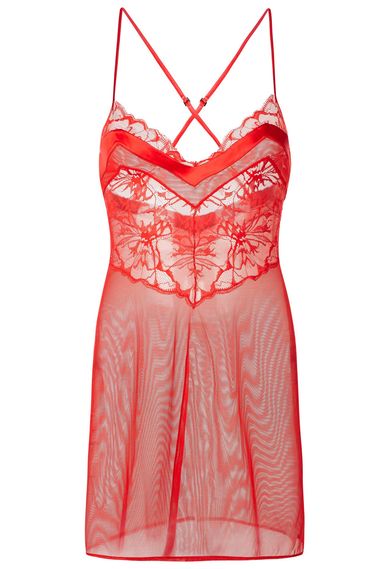 Lyst - La perla Red Leavers Lace And Silk Georgette Slip in Red