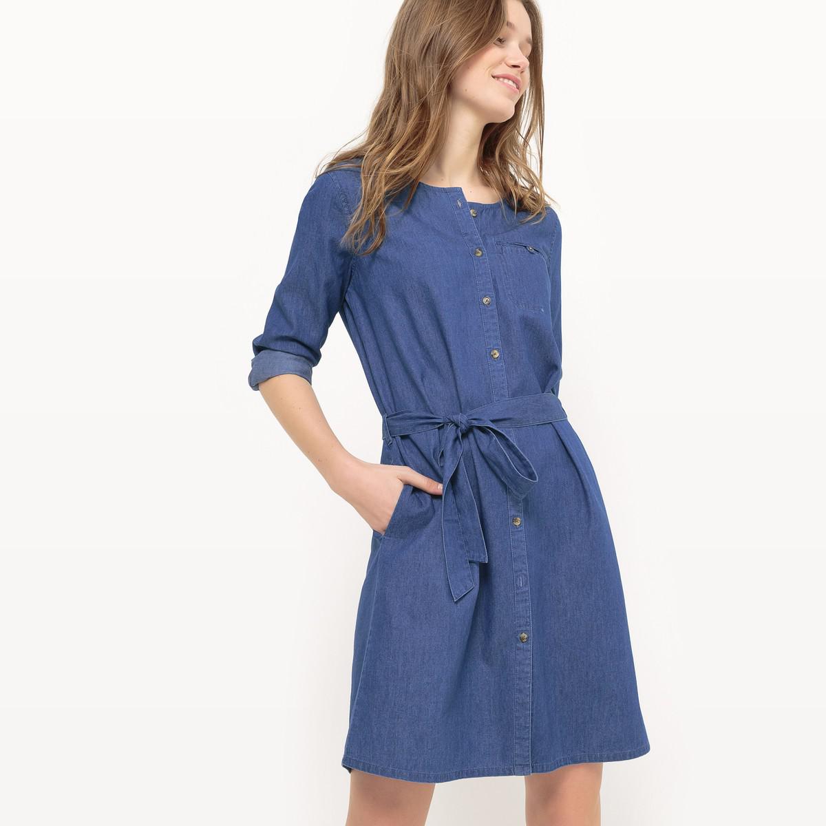 lyst-la-redoute-soft-denim-shirt-dress-in-blue