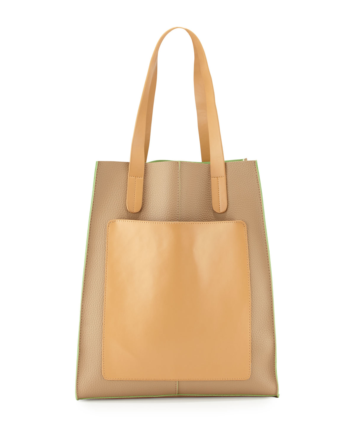 Neiman marcus Colorblock Leather Tote Bag in Natural | Lyst