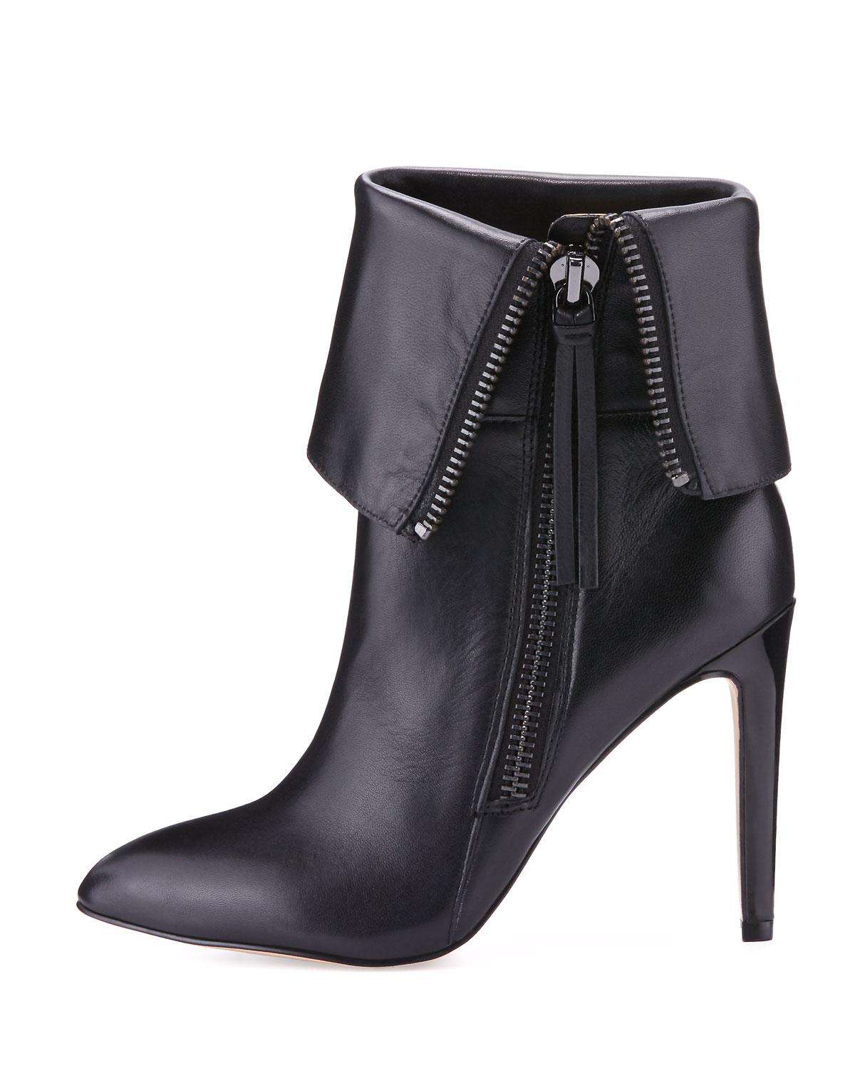 Lyst - Neiman Marcus Minix Leather Cuffed Bootie in Black