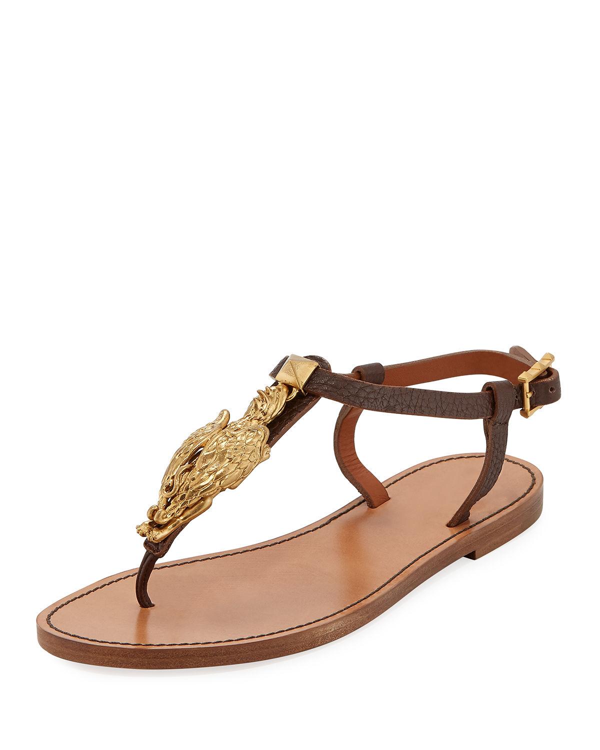 In Ornament Thong Leather Valentino Gryphon Flat Sandals With Brown wv8mnN0O