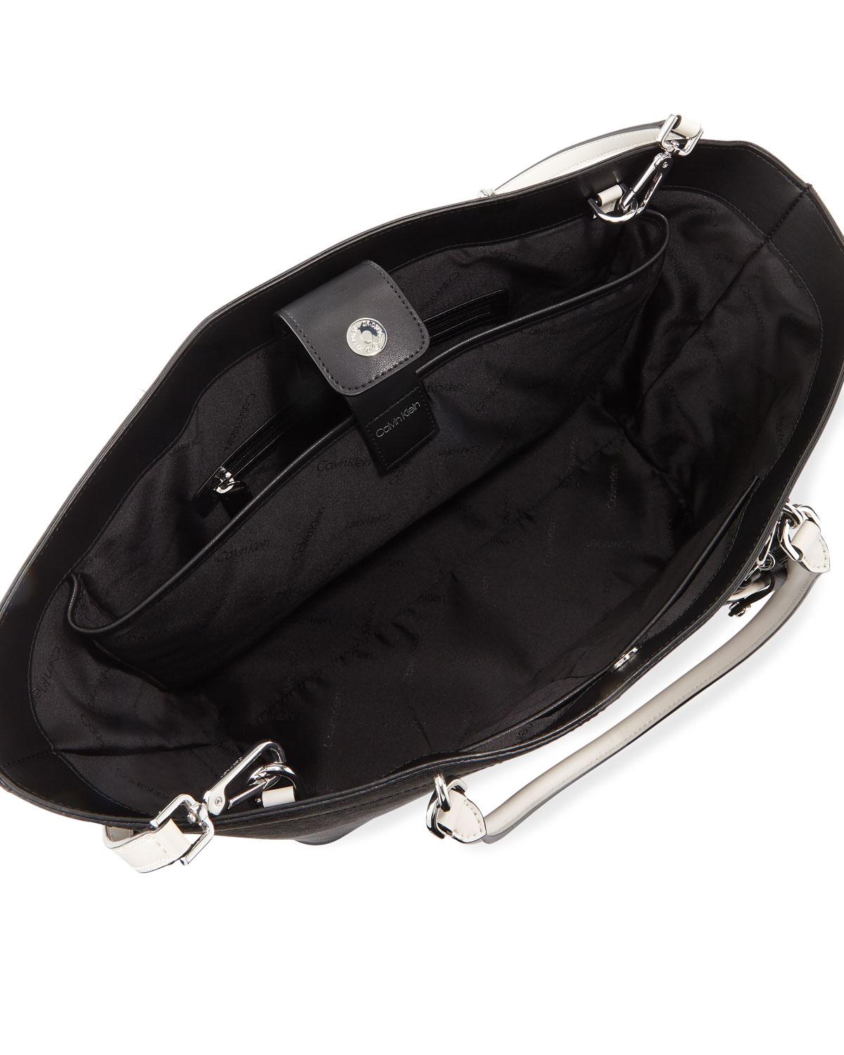 Calvin Klein Colorblock Saffiano Leather Tote Bag in Black/White (Black) Lyst