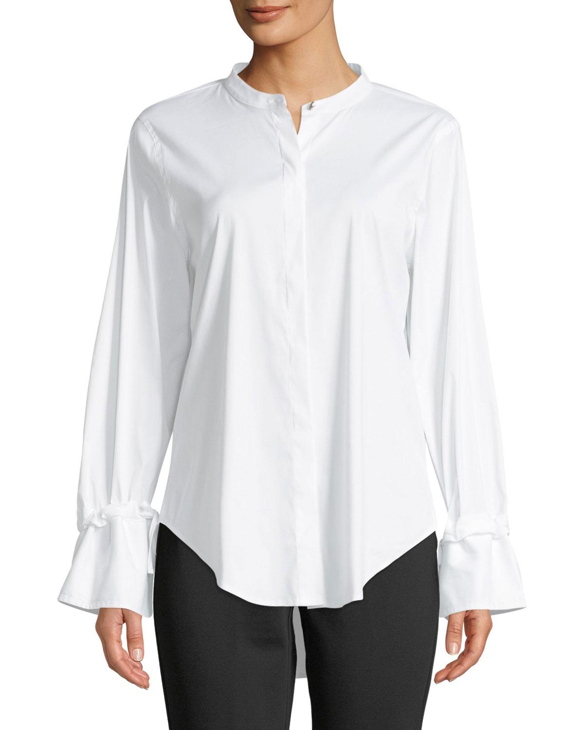 Donna Karan Cotton Button-down Flare-sleeve Blouse in White - Lyst