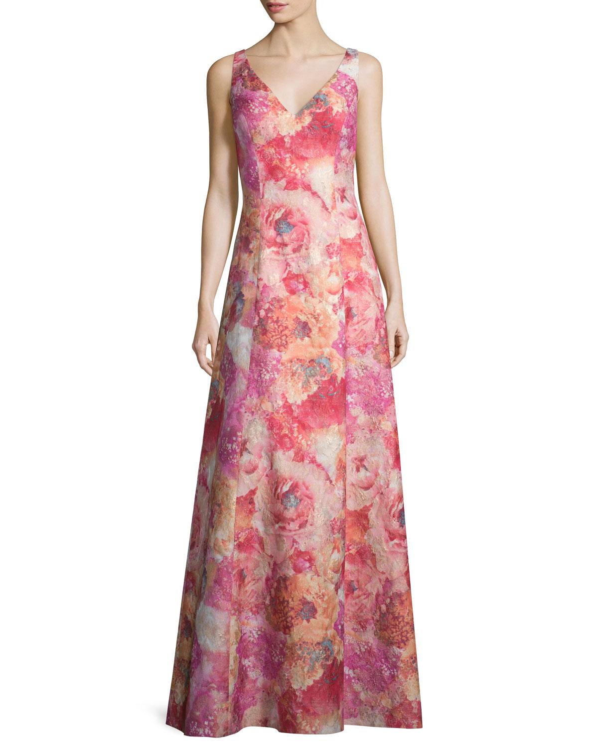 Lyst - Aidan Mattox V-neck Floral-print A-line Gown in Pink