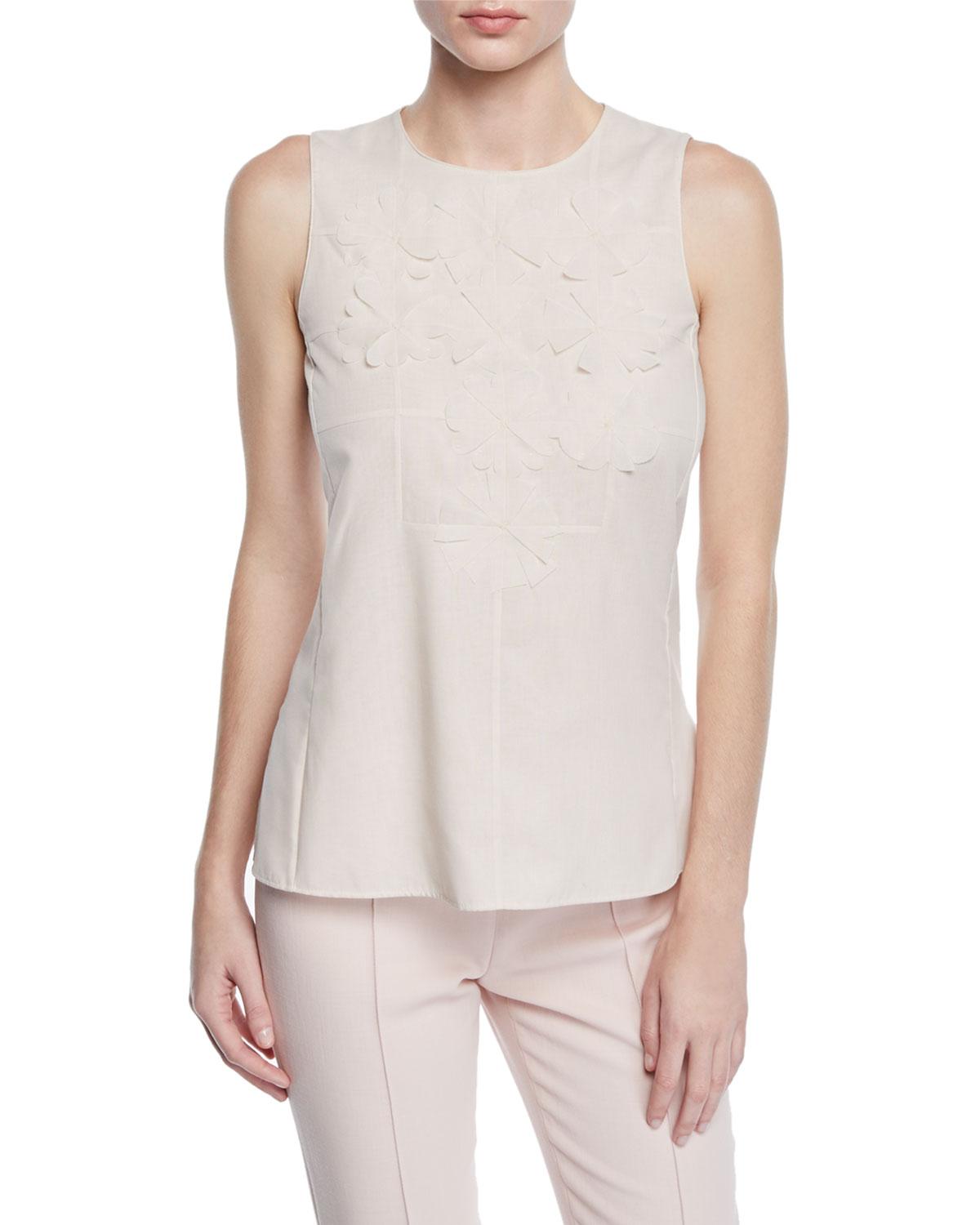 Akris Sleeveless Round-neck Floral-embellished Cotton Voile Blouse in ...