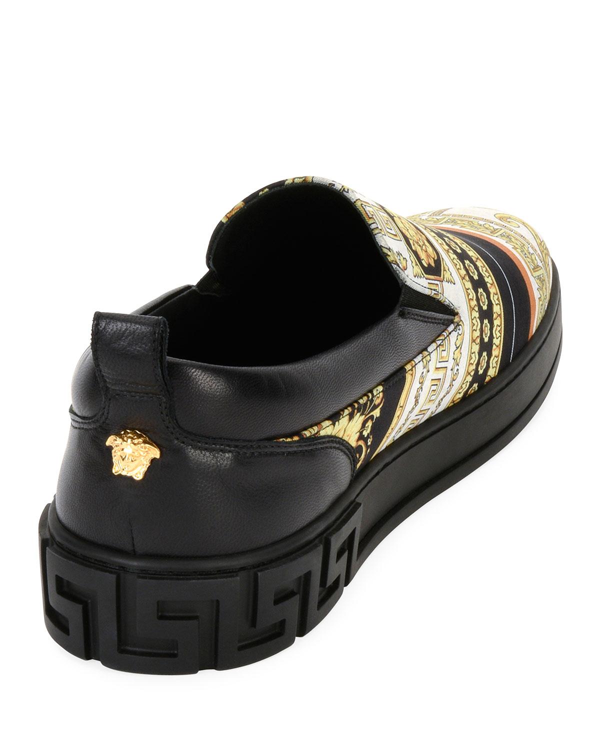 Versace Men's Barocco Silk & Leather Skate Shoe Black/gold in Black for ...