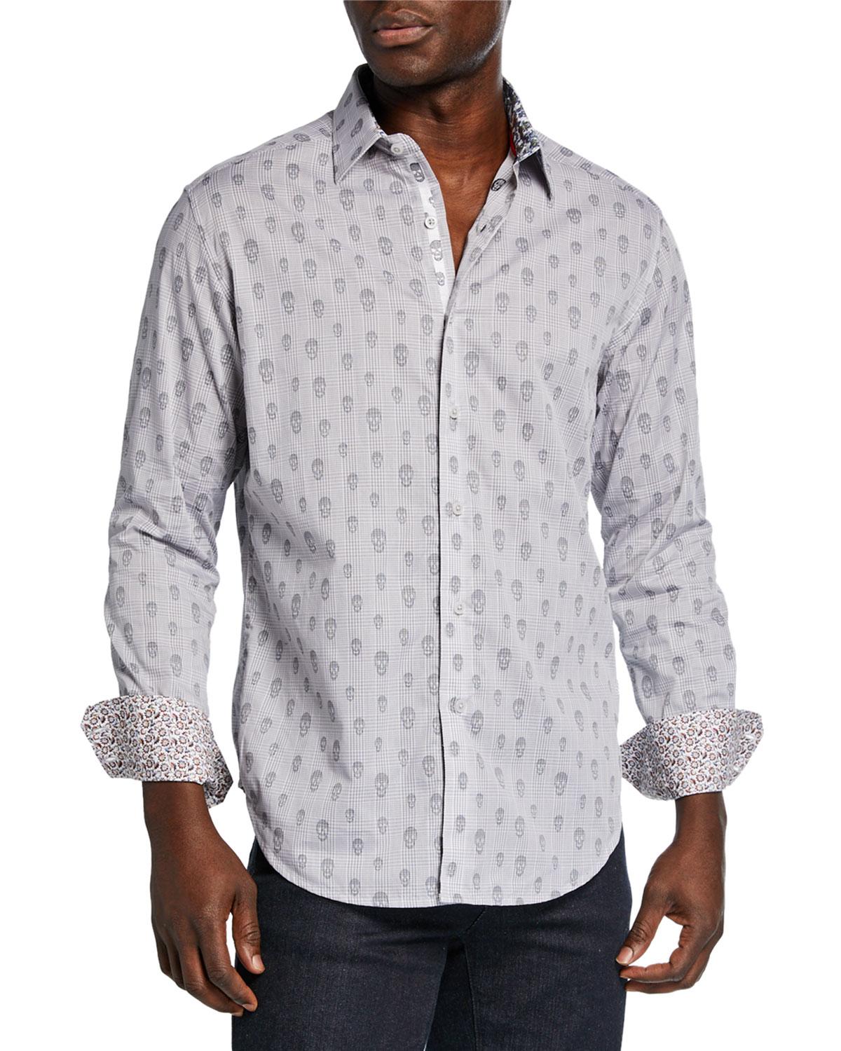 NEW Robert Graham $268 KINDERHOOK Skulls Blue Button Down Sports Dress Shirt