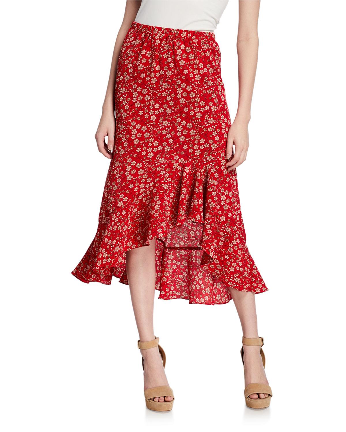 Lyst - Max Studio Raised Floral Flounce Maxi Skirt in Red