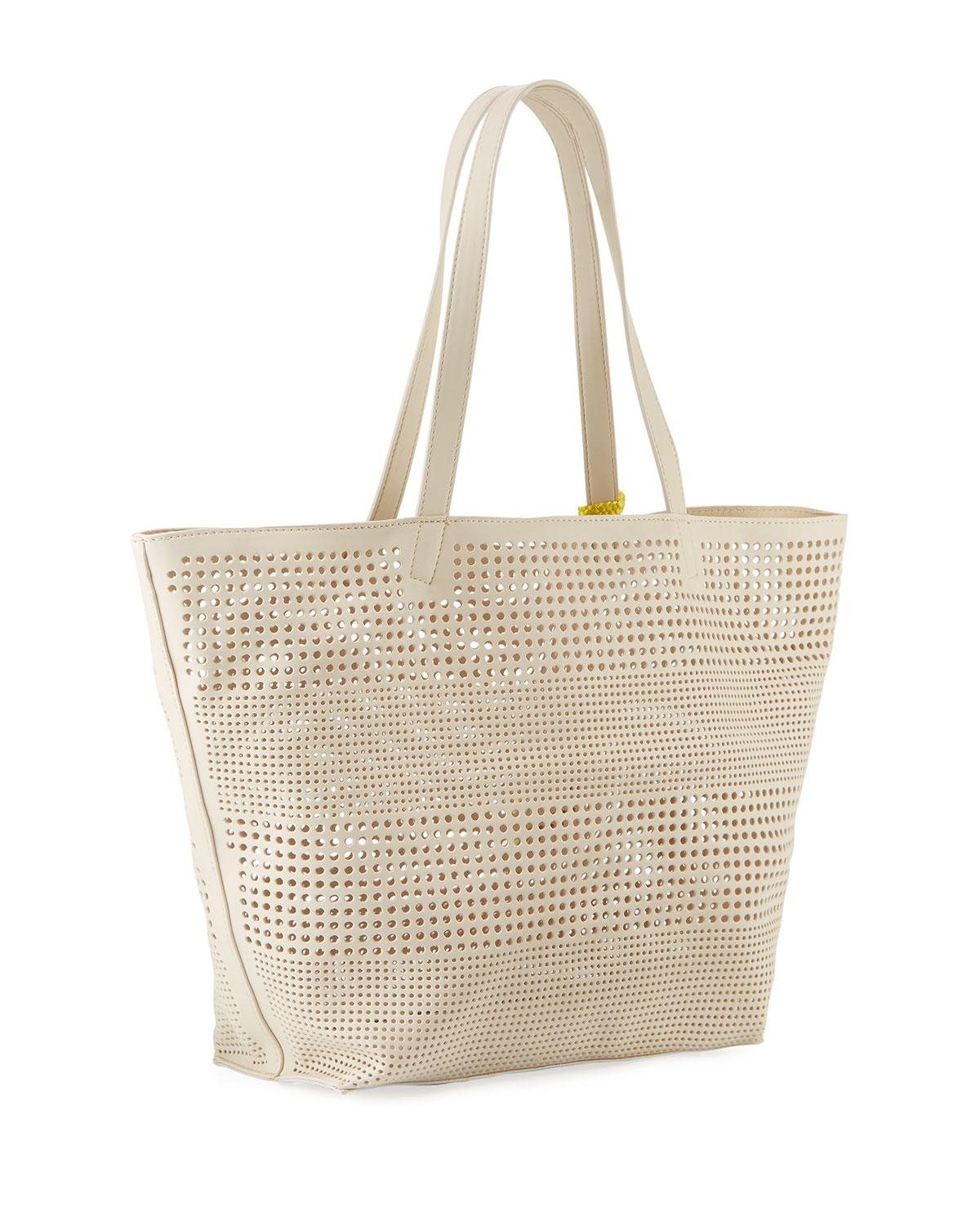 Lyst - Neiman Marcus Perforated Shoulder Tote Bag With Tassel