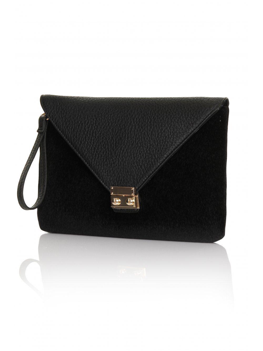 Lyst Pieces Black Faux Pony Hair Clutch Bag In Gallery