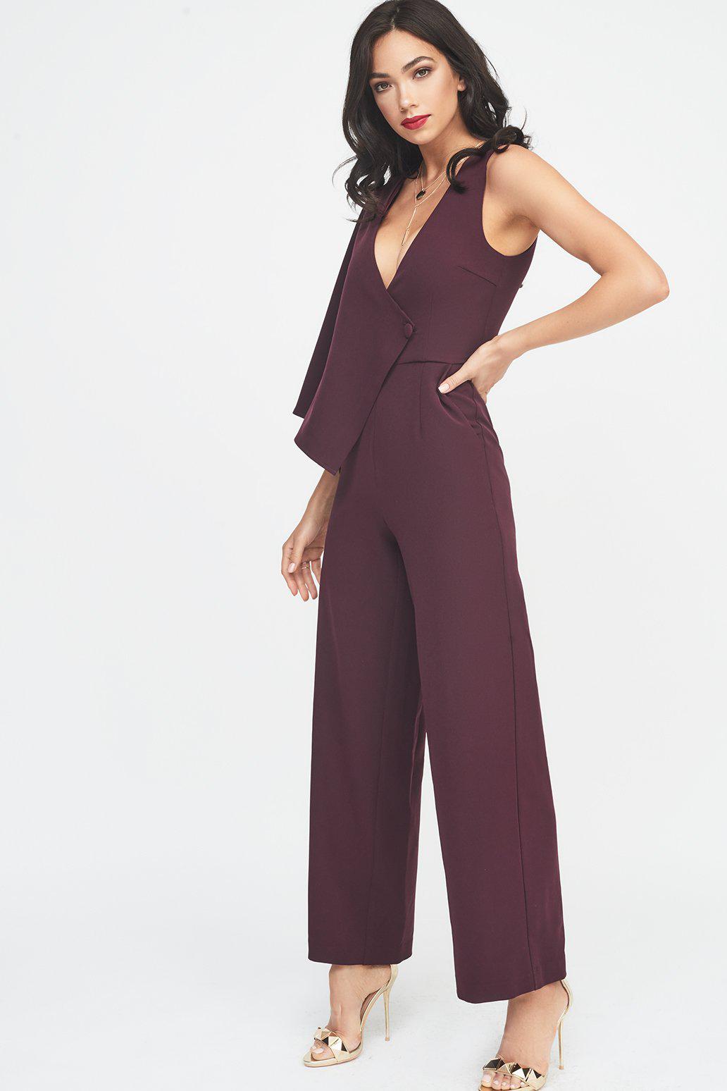 Lyst - Lavish Alice Draped Sleeve Wide Leg Jumpsuit In Deep Purple in ...