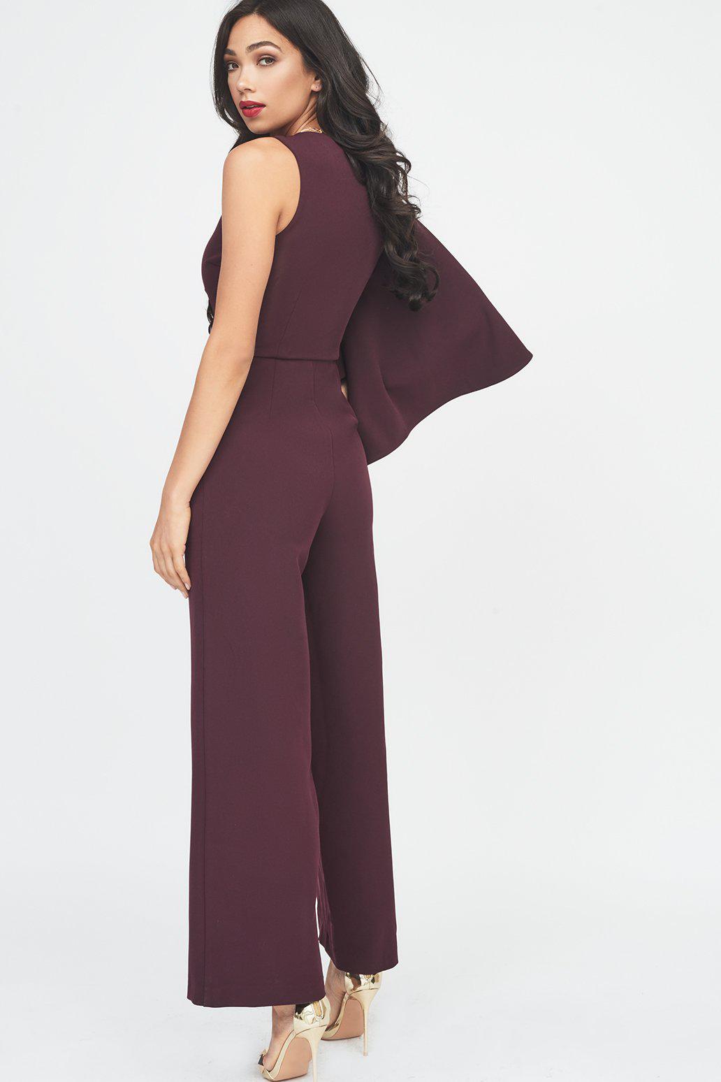 Lyst - Lavish Alice Draped Sleeve Wide Leg Jumpsuit In Deep Purple in ...