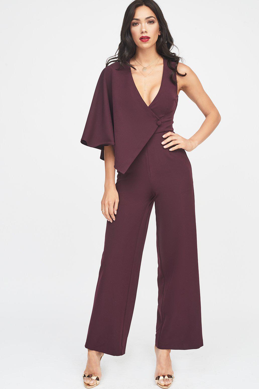 Lyst - Lavish Alice Draped Sleeve Wide Leg Jumpsuit In Deep Purple in ...