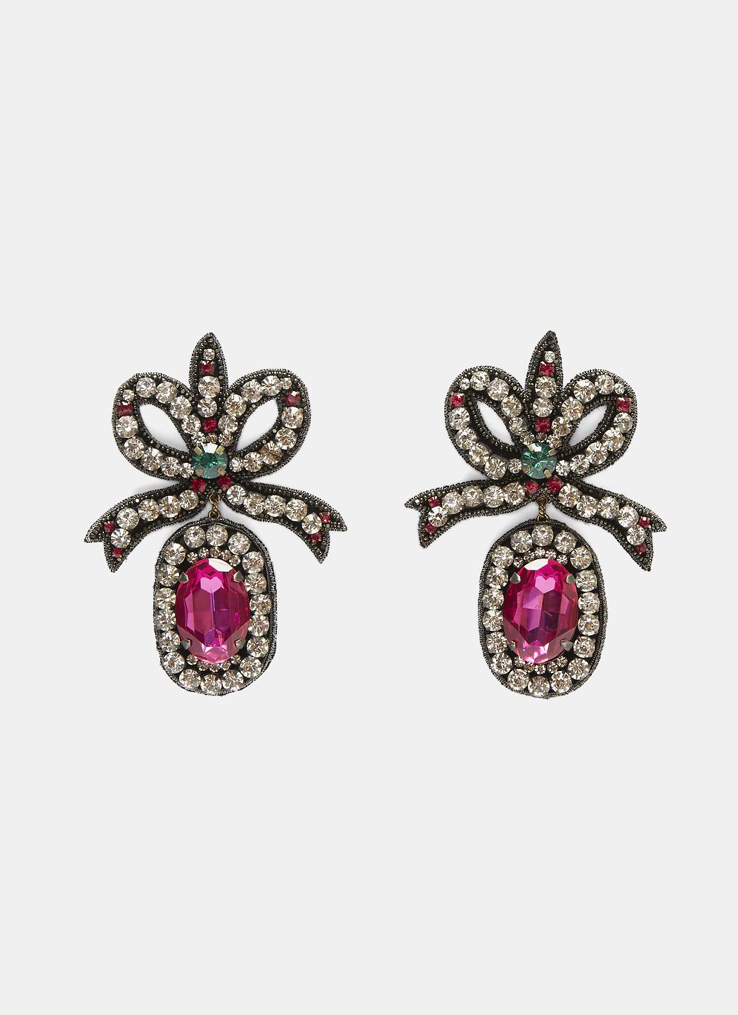 Lyst Gucci Crystal Embroidered Bow Earrings In Black And Pink Gucci Women S Crystal Embroidered Bow Earrings In Black And Pink
