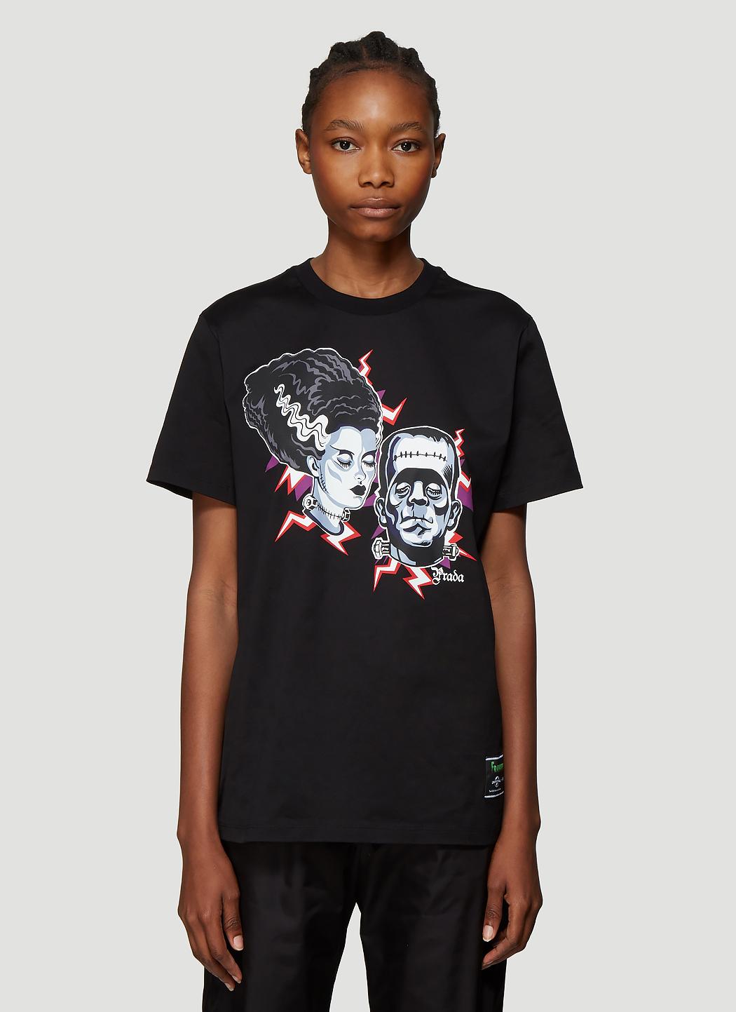 Prada Cotton Frankenstein Print T-shirt In Black - Lyst