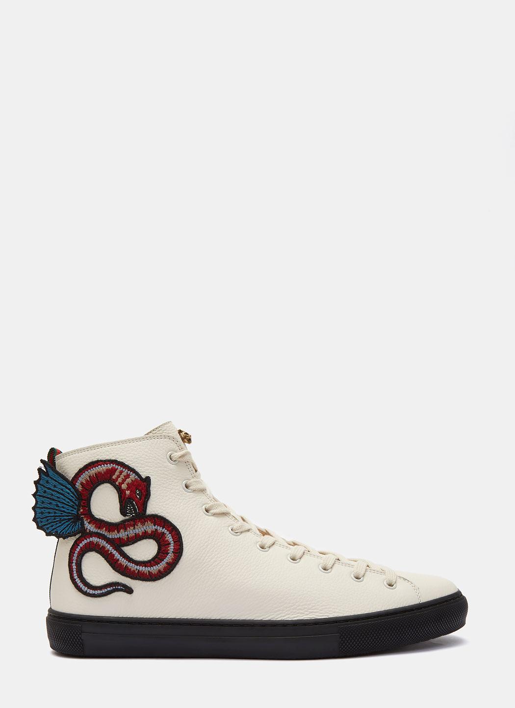 Gucci Men&#39;s Serpent Embroidered High-top Sneakers In White in White for Men | Lyst