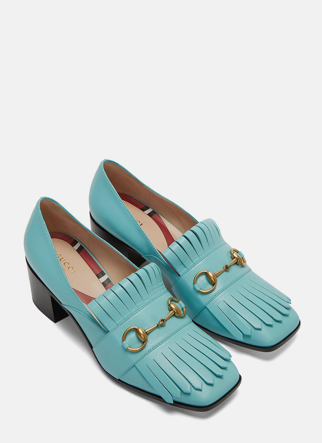 Lyst - Gucci Women&#39;s Heeled Horsebit Loafers In Turquoise in Blue