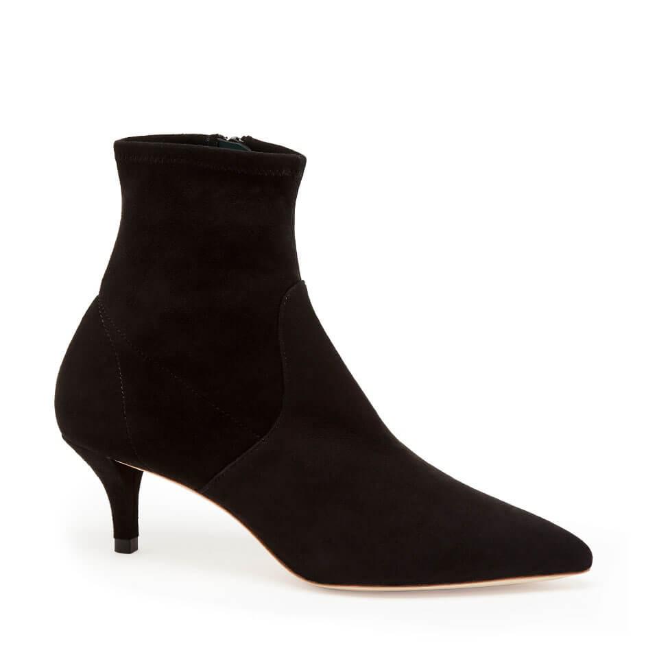 black stretch booties low heel