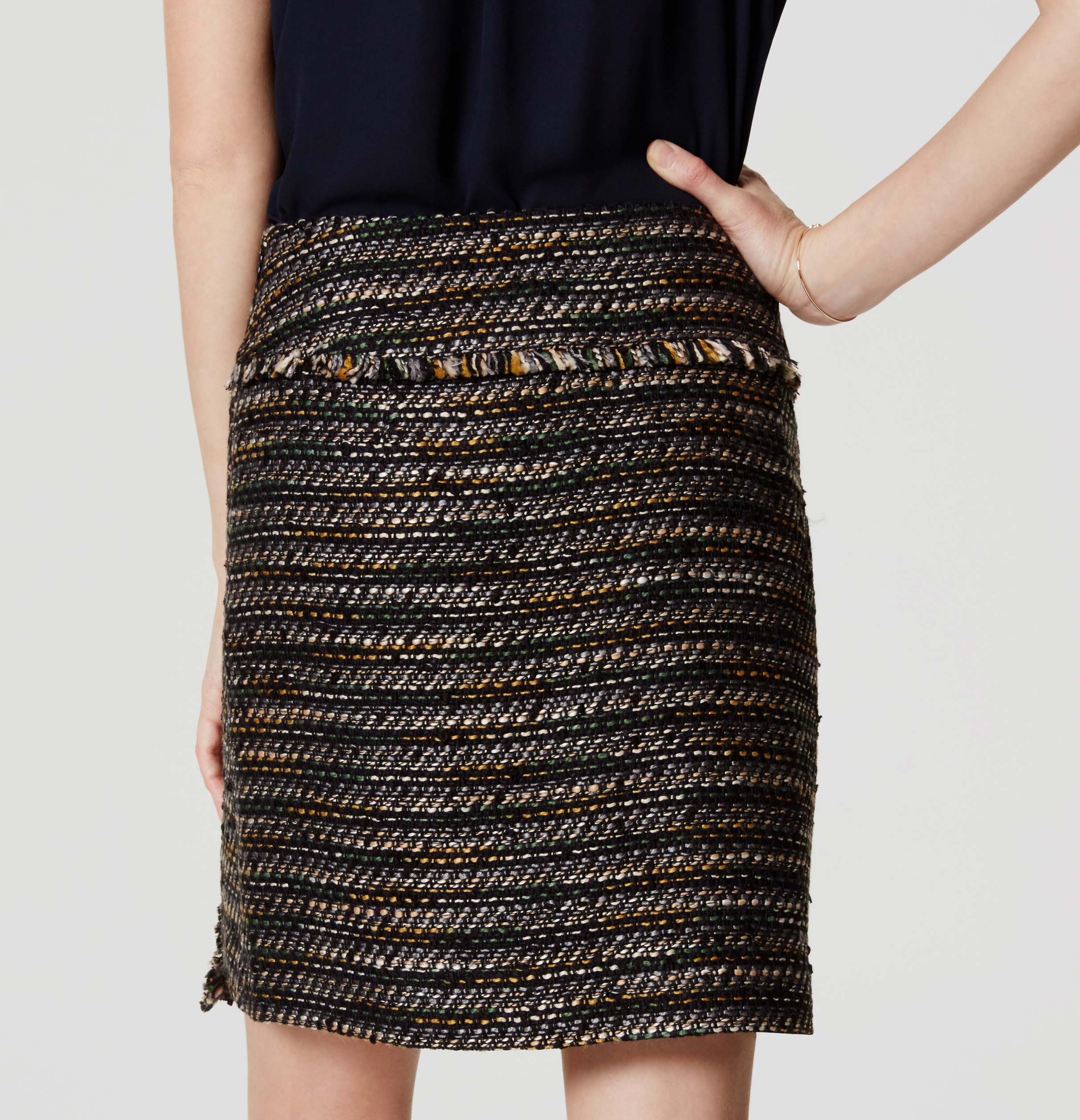 Lyst LOFT Fringe Tweed Wrap Skirt in Black