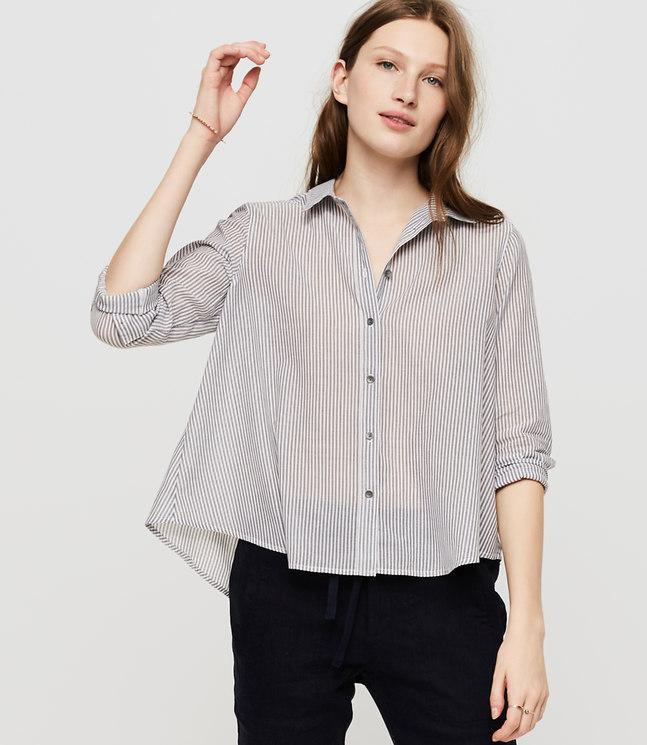 Loft Lou & Grey Stripe Cropped Button Down Shirt in Gray | Lyst