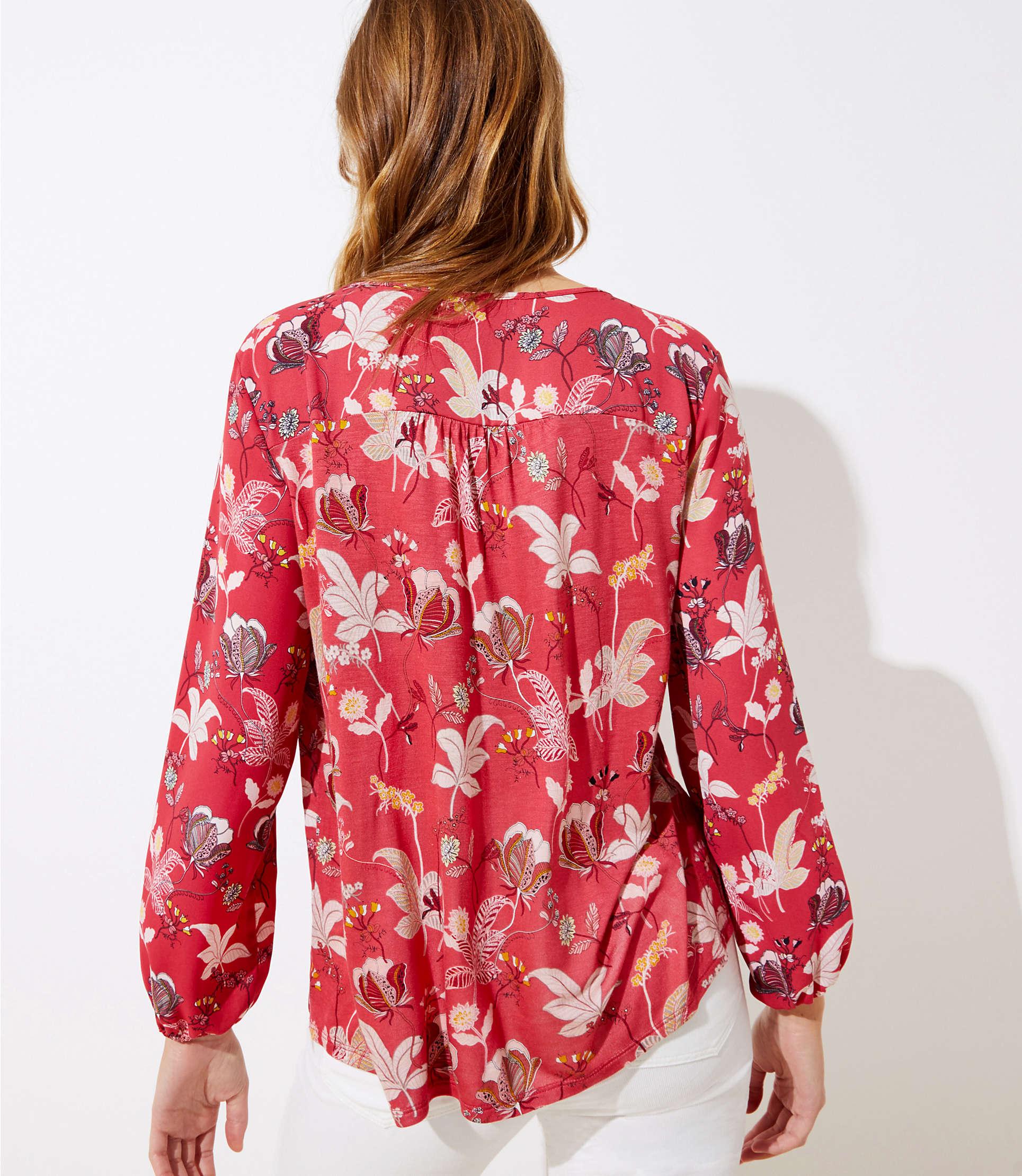 red floral tie front top