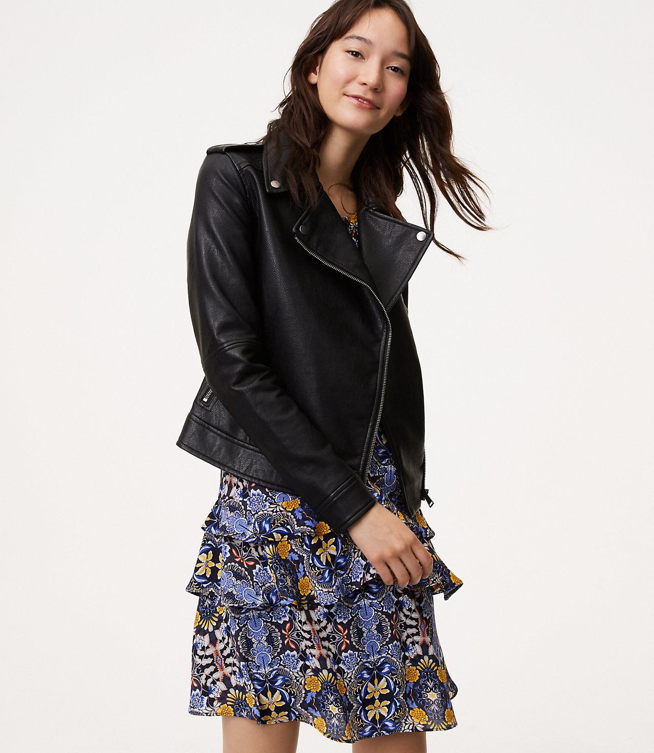 Lyst - Loft Faux Leather Motorcycle Jacket in Black