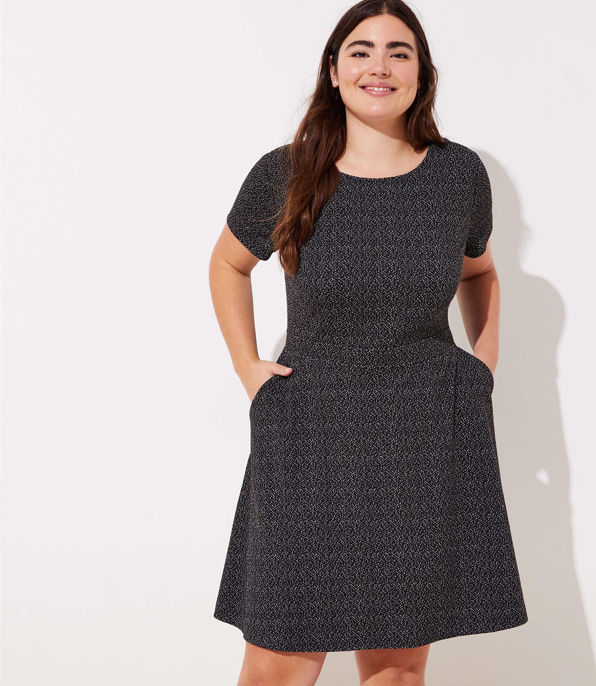 LOFT Plus Flecked Jacquard Pocket Flare Dress