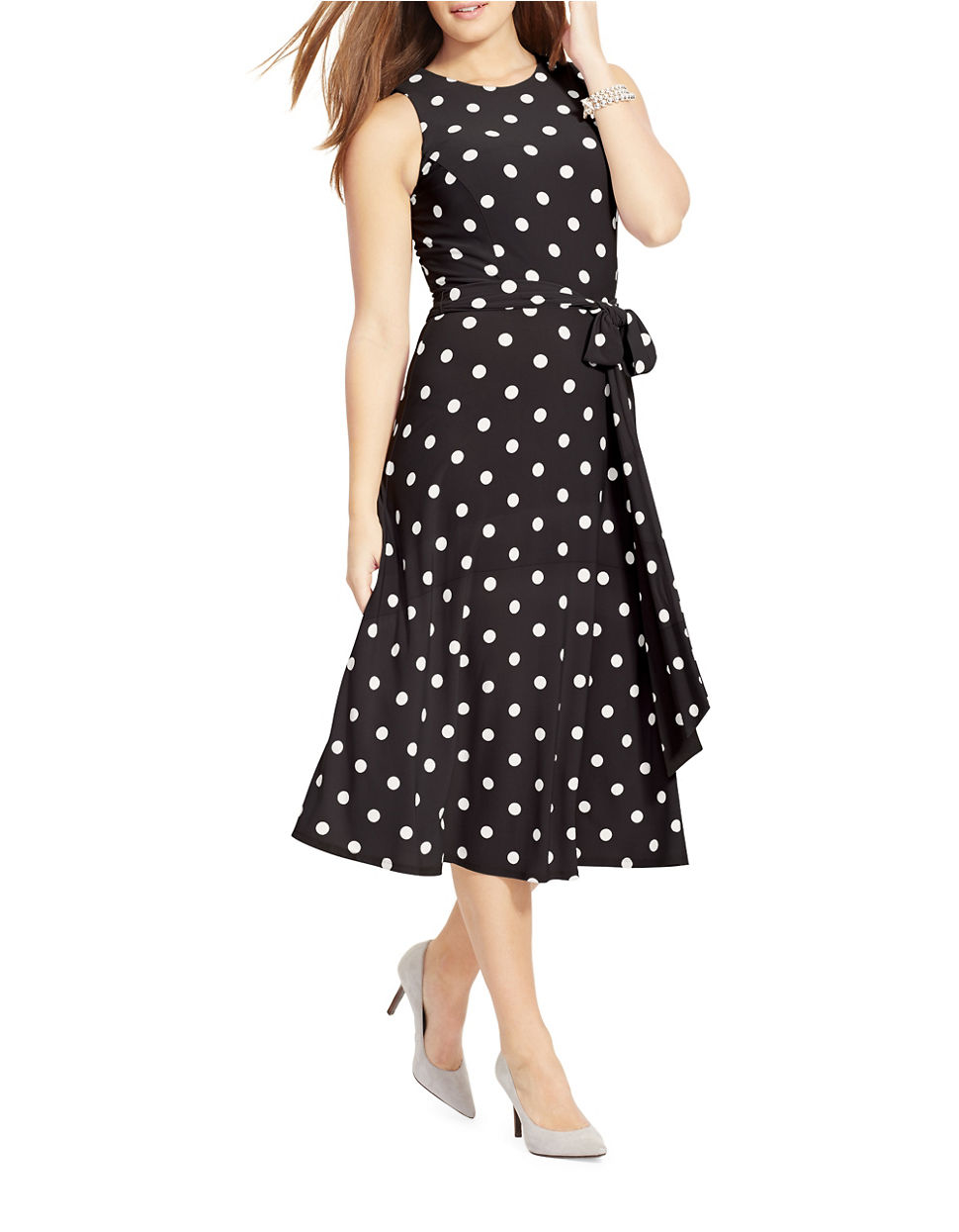 Lauren by ralph lauren Plus Racing Dots Matte Jersey Dress in Black