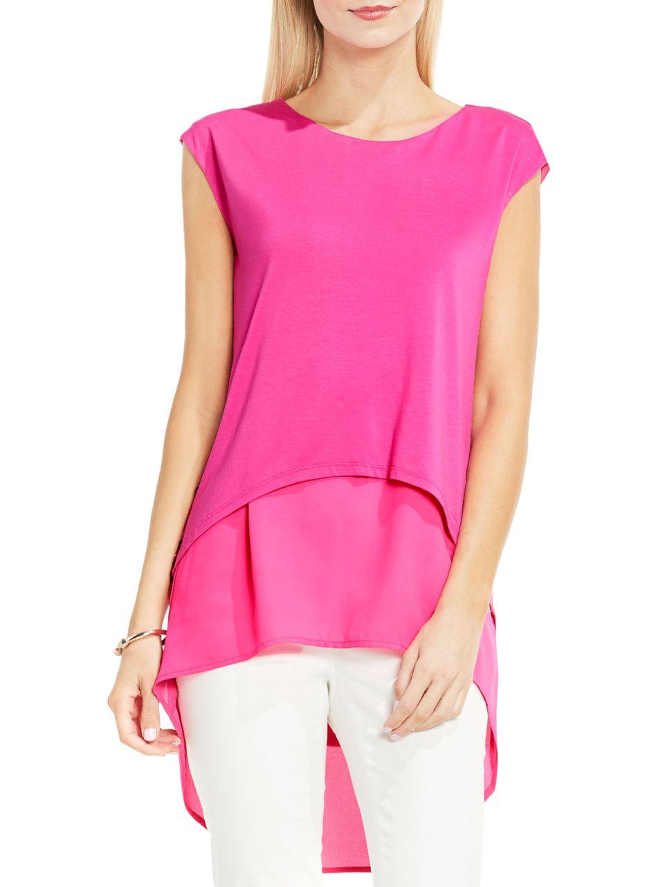 Vince camuto Mixed Media Layered Blouse in Pink | Lyst