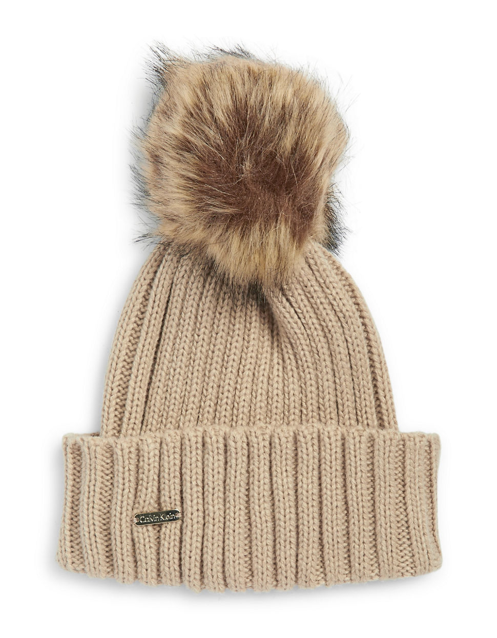 taylor lord pom pom hat and Ribbed Knit in Brown Pom  Pom Fur  Faux klein Lyst Hat Calvin