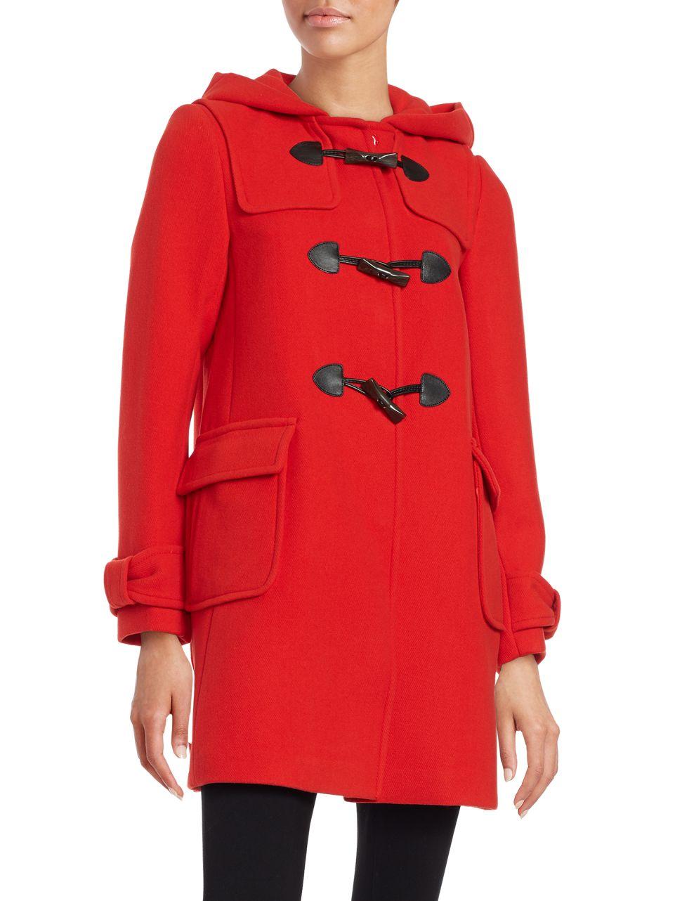 Kate spade new york Hooded Woolblend Mid Length Toggle Coat in Red Lyst