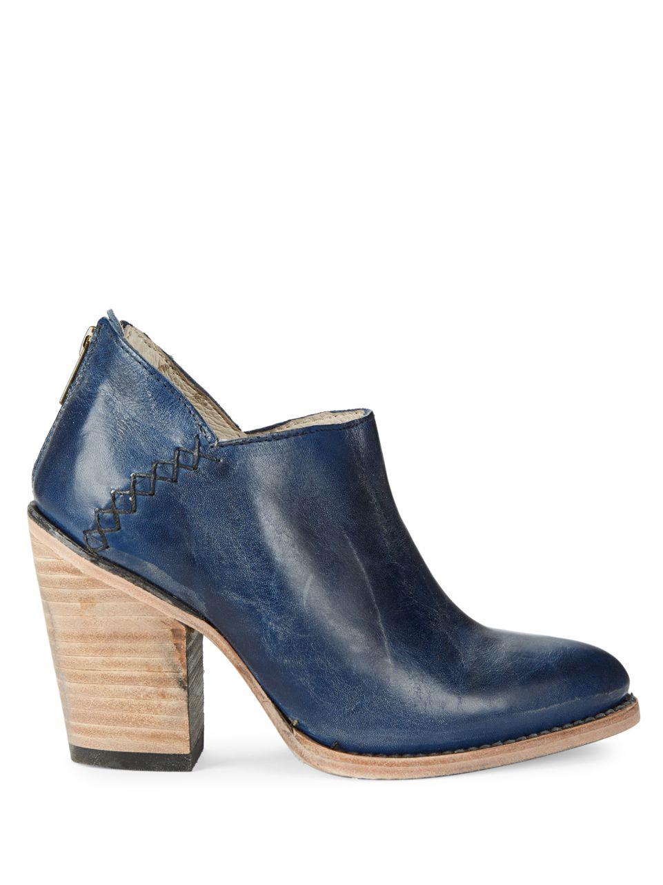 women's blue leather ankle boots