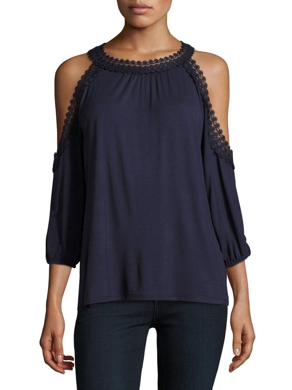 Ivanka trump Lace-trimmed Cold-shoulder Top in Blue | Lyst