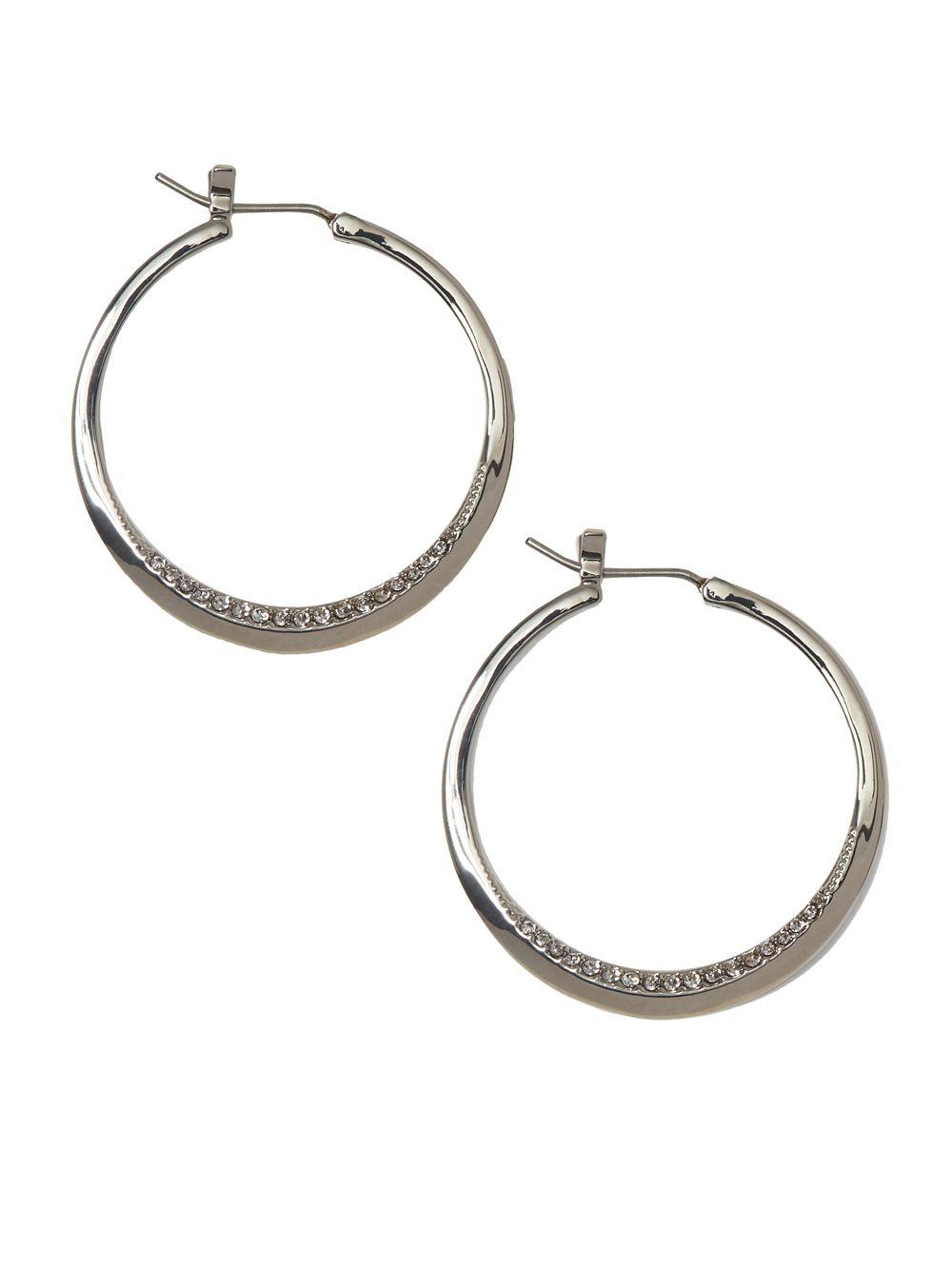 Lyst Vince Camuto Silvertone Crystal Pave Rim Hoop Earrings In Vince Camuto Women S Metallic Silvertone Crystal Pave Rim Hoop Earrings