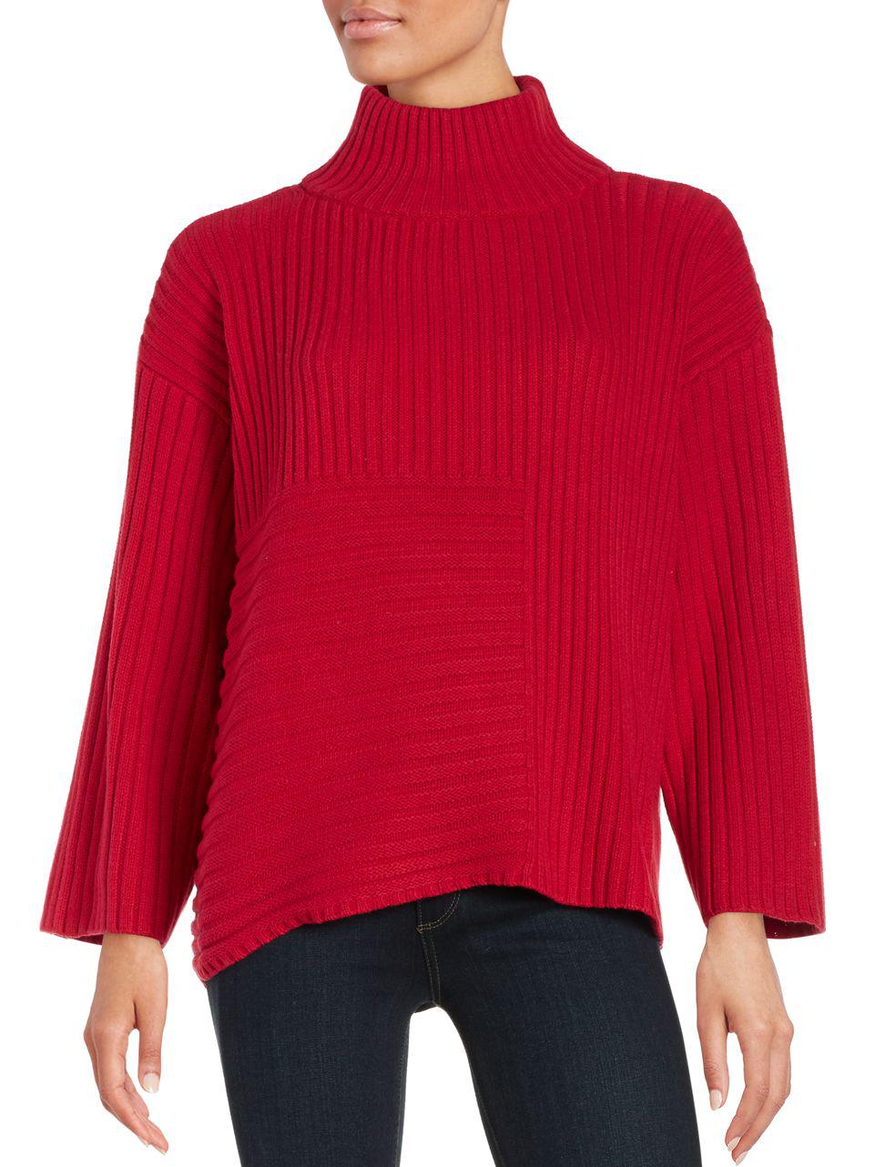 Vince camuto Knit Turtleneck Sweater in Red | Lyst