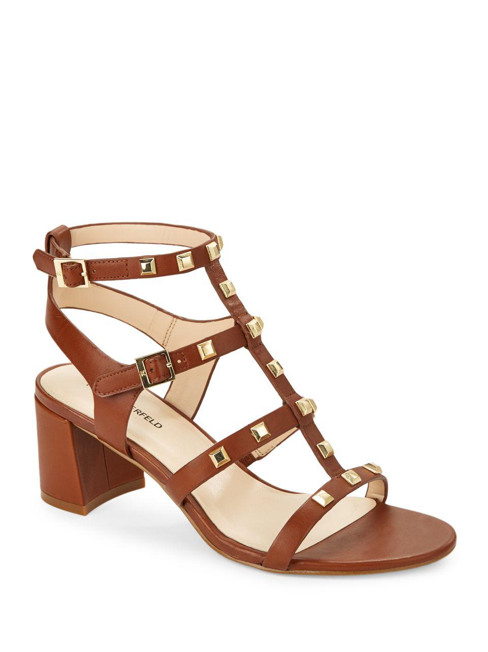 Karl Lagerfeld Honore Studded Leather Gladiator Sandals in Brown - Lyst
