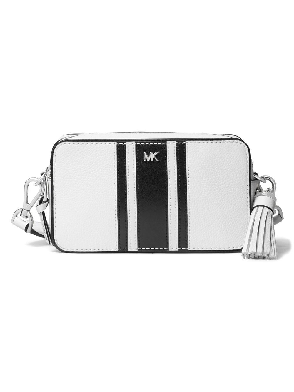 MICHAEL Michael Kors Striped Leather Crossbody Camera Bag in White - Lyst